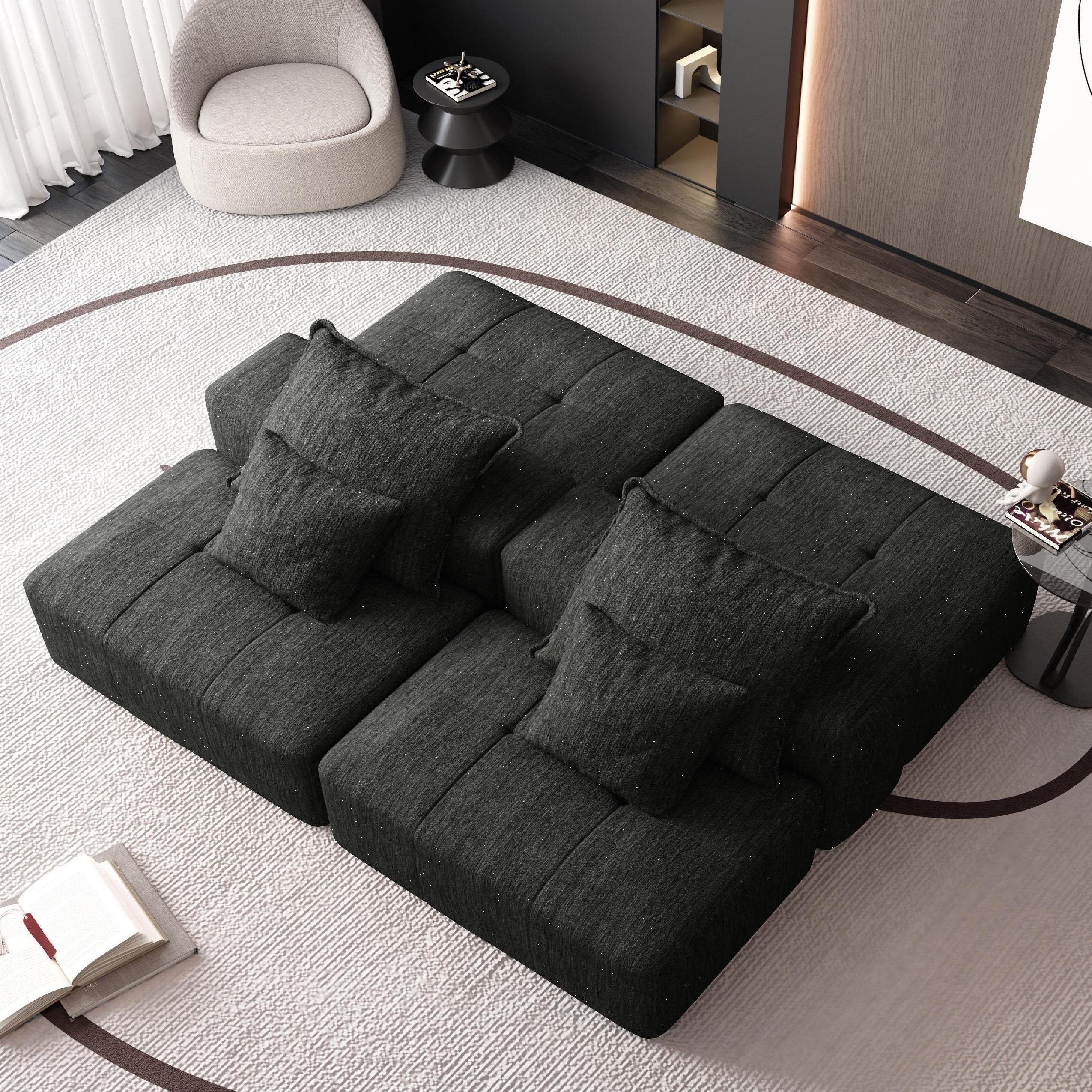 Denver 142" Modular Chenille Fabric Oversized Sofa with Soft Cushions and 4 Pillows