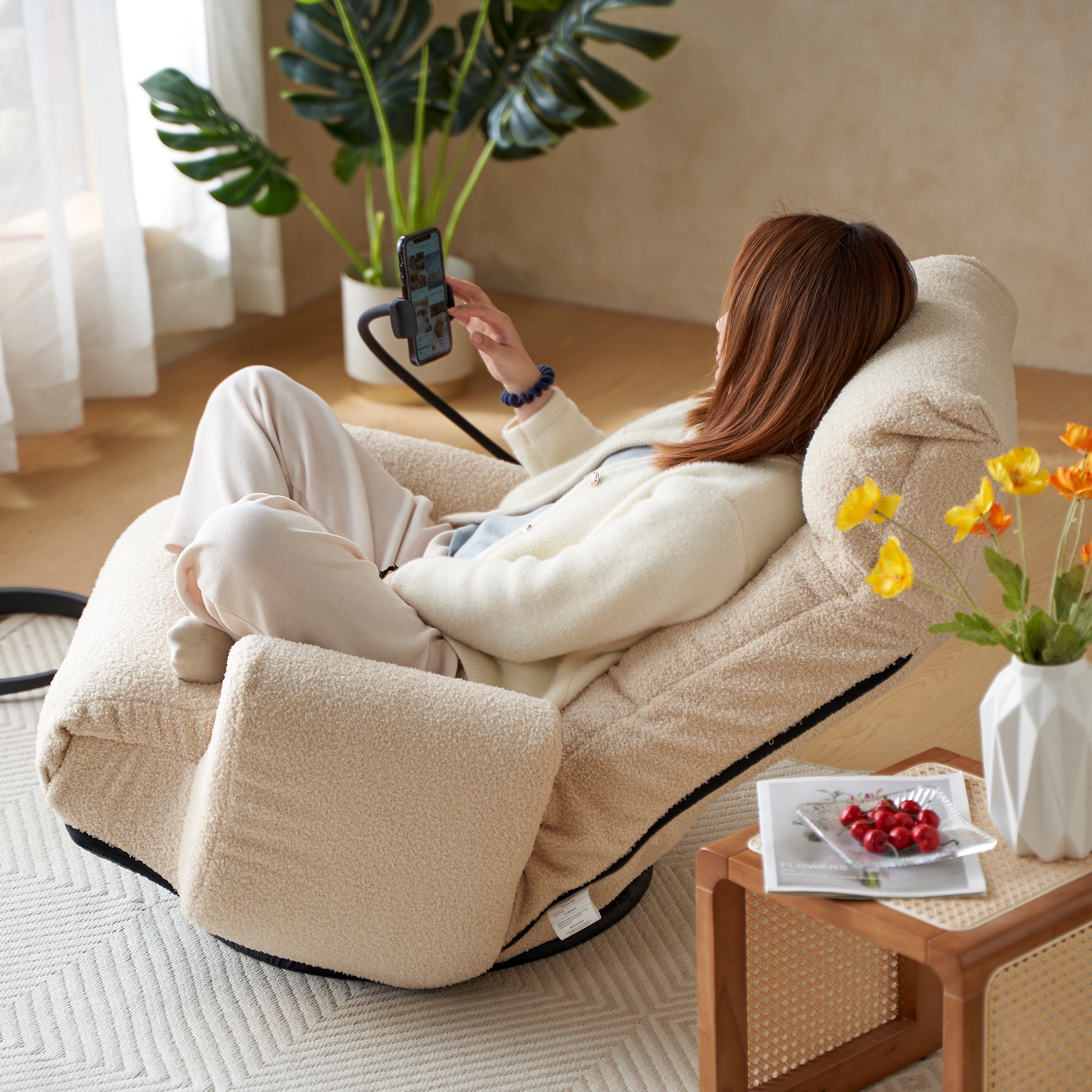 Basin Modern Swivel Recliner Lounge Chair with Phone Holder, Beige