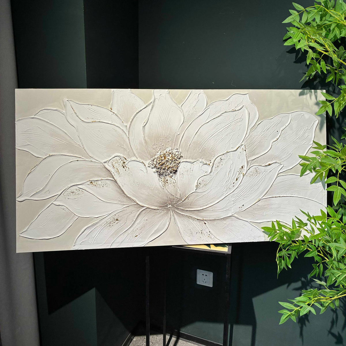 Gardenia 48" x 24" Framed White Lotus Textured Canvas Wall Art