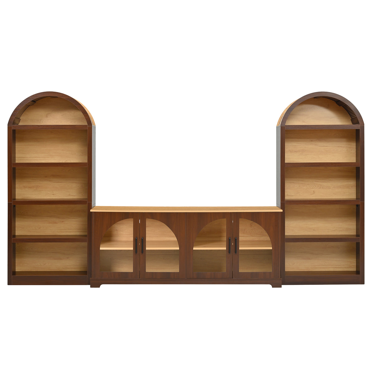 Spoleto 127" 3-Piece TV Stand Set with 2 Arched Bookcases