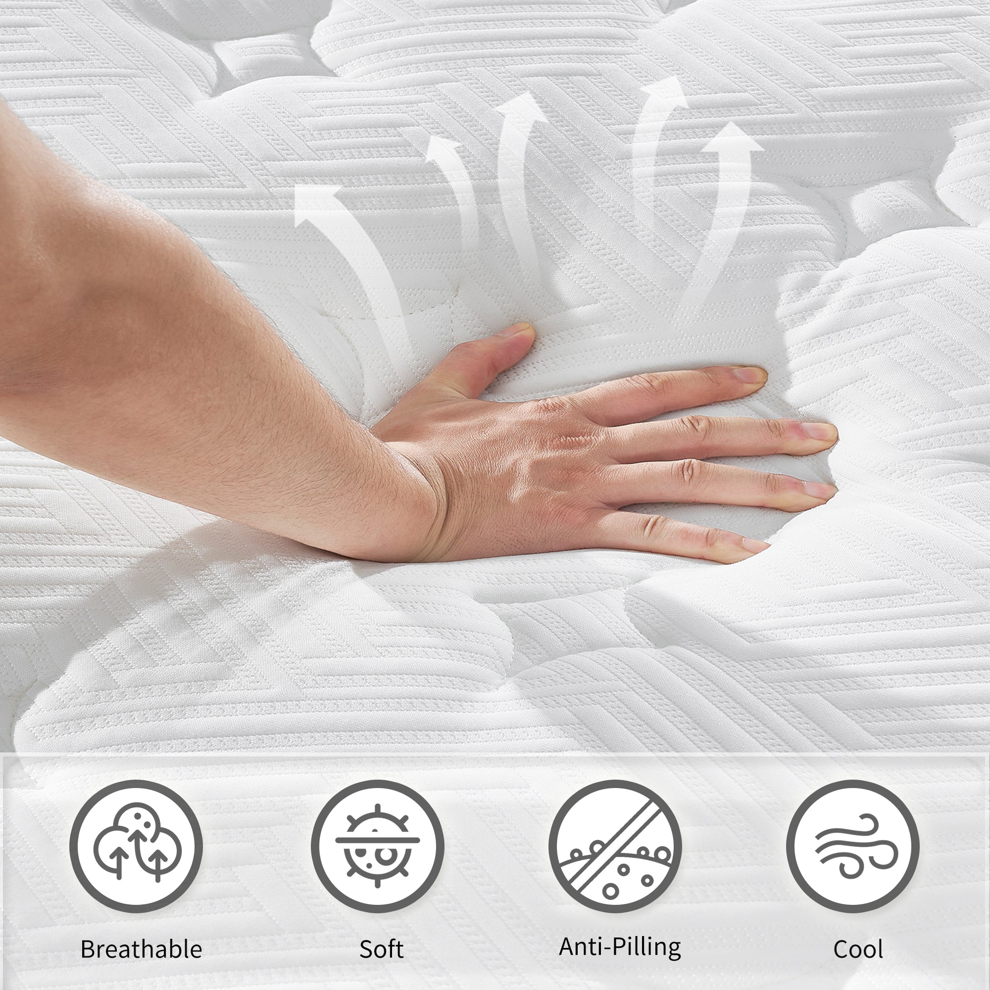 TWIN Size 12 Inch Hybrid Mattress Individual Pocket Spring 7-Zoned Memory Foam Knitted Cover CertiPUR-US White