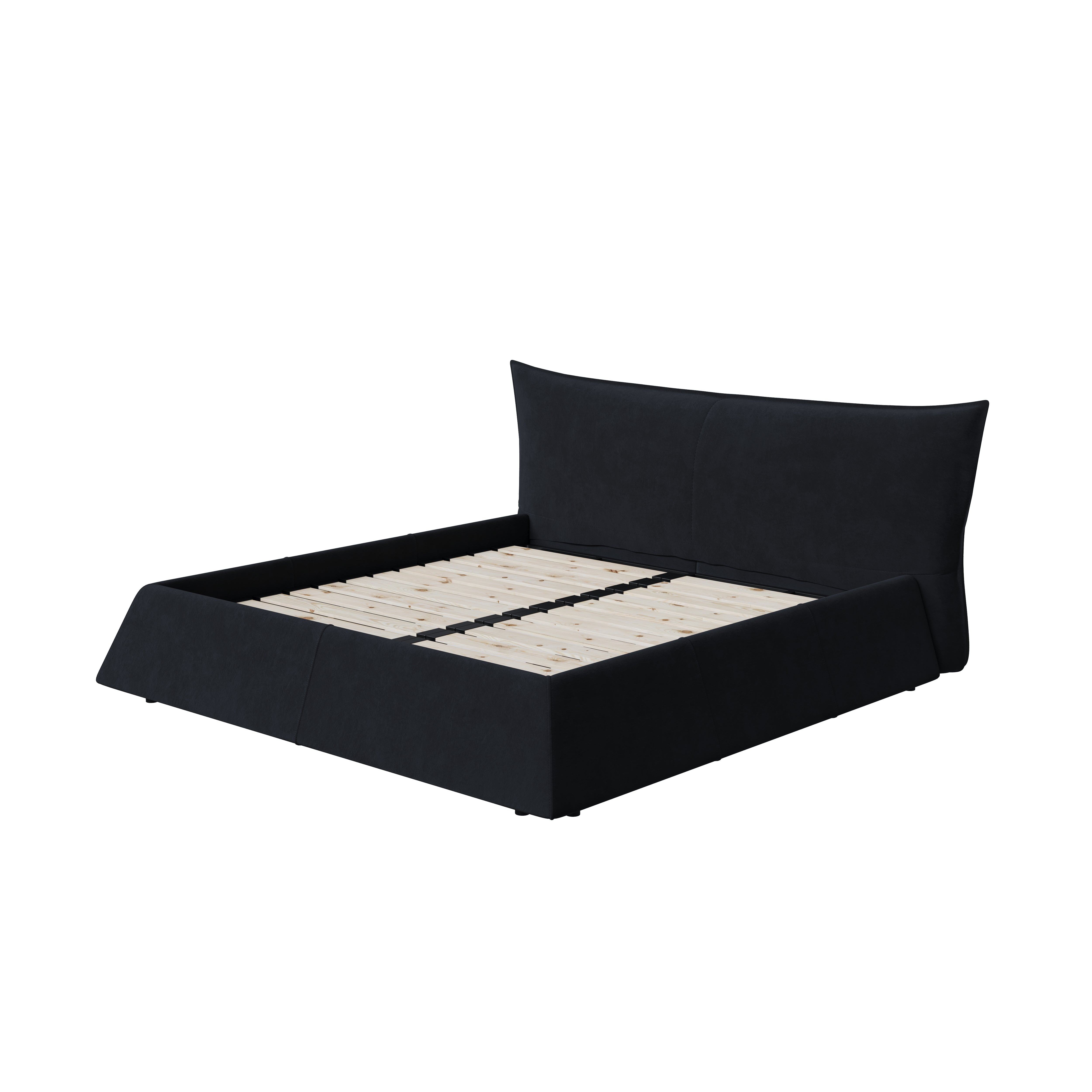 Boras Queen Size Upholstered Platform Bed with Special Shaped and Velvet Headboard
