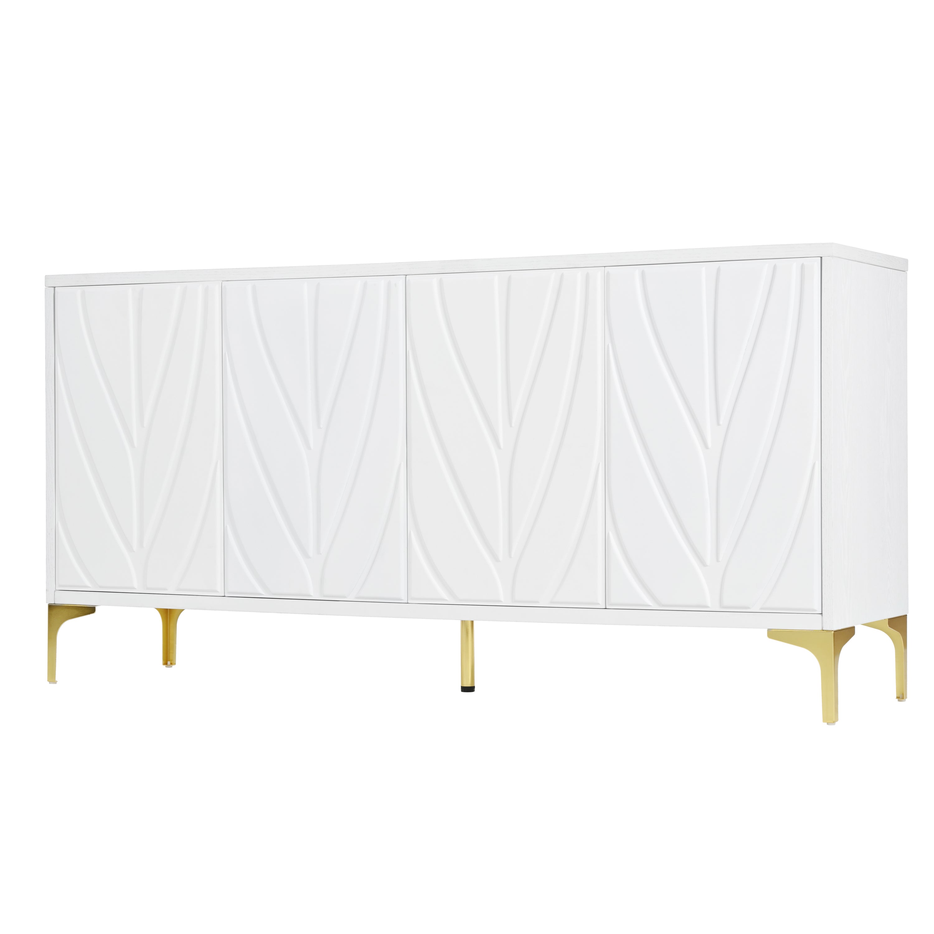 Prague Carved 4 Door Sideboard Buffet Cabinet, White