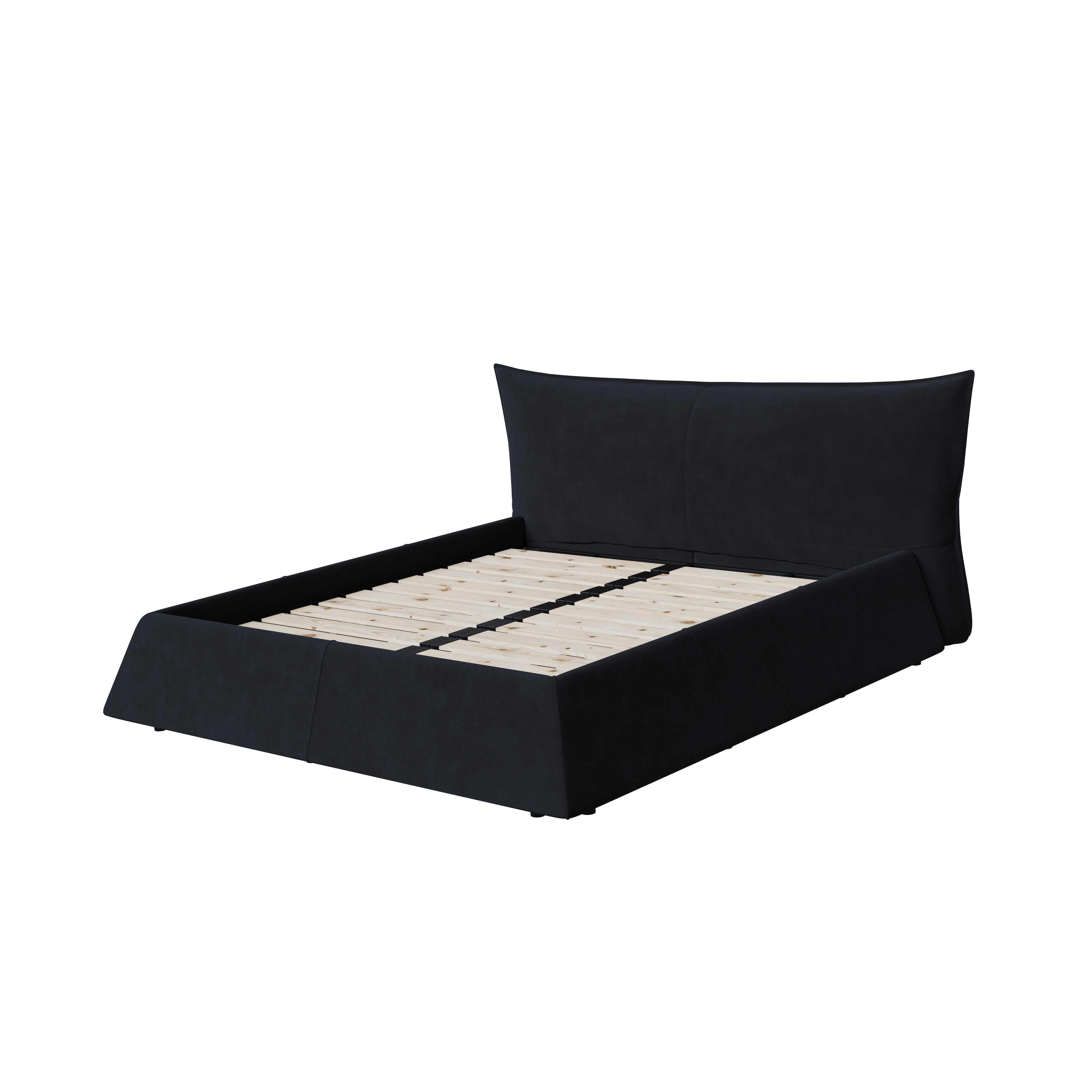Boras Queen Size Upholstered Platform Bed with Special Shaped and Velvet Headboard
