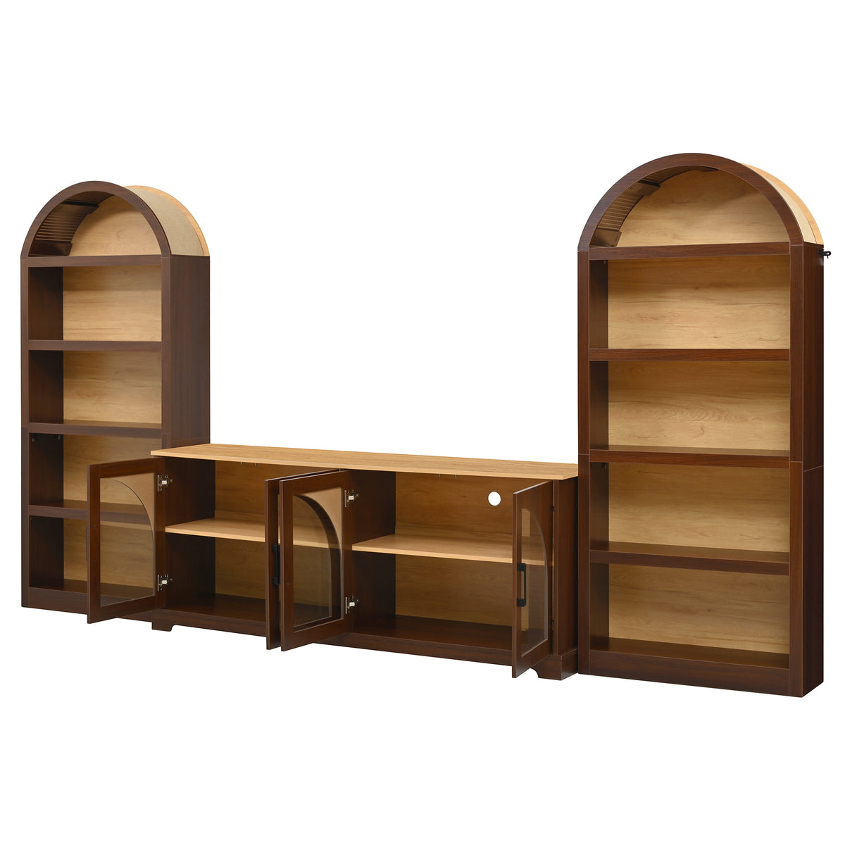 Spoleto 127" 3-Piece TV Stand Set with 2 Arched Bookcases
