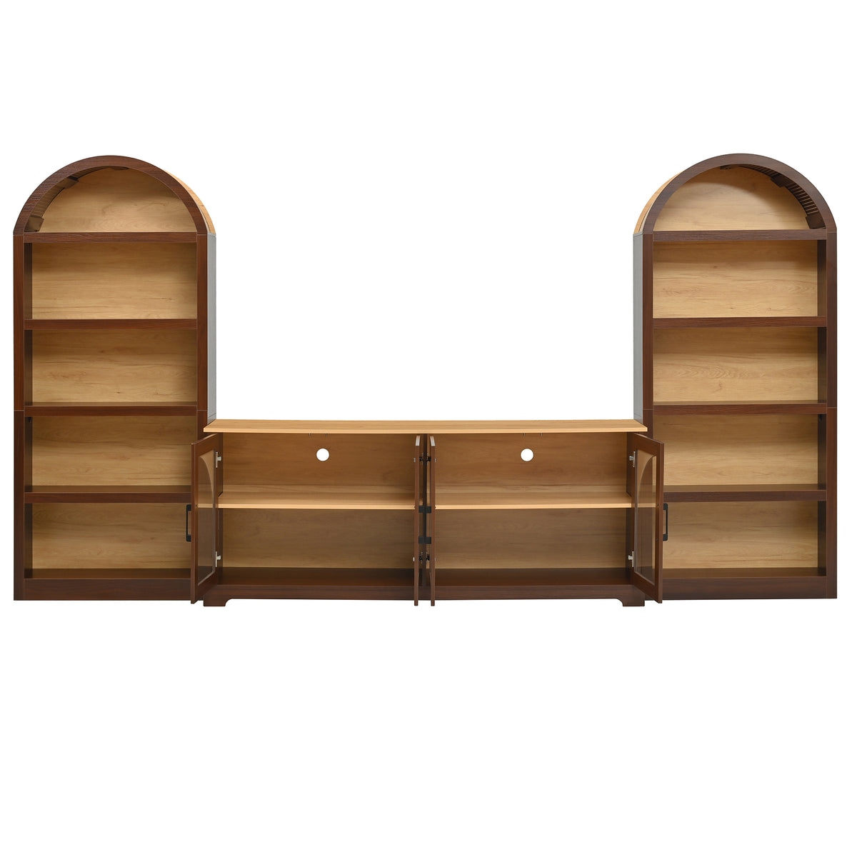 Spoleto 127" 3-Piece TV Stand Set with 2 Arched Bookcases