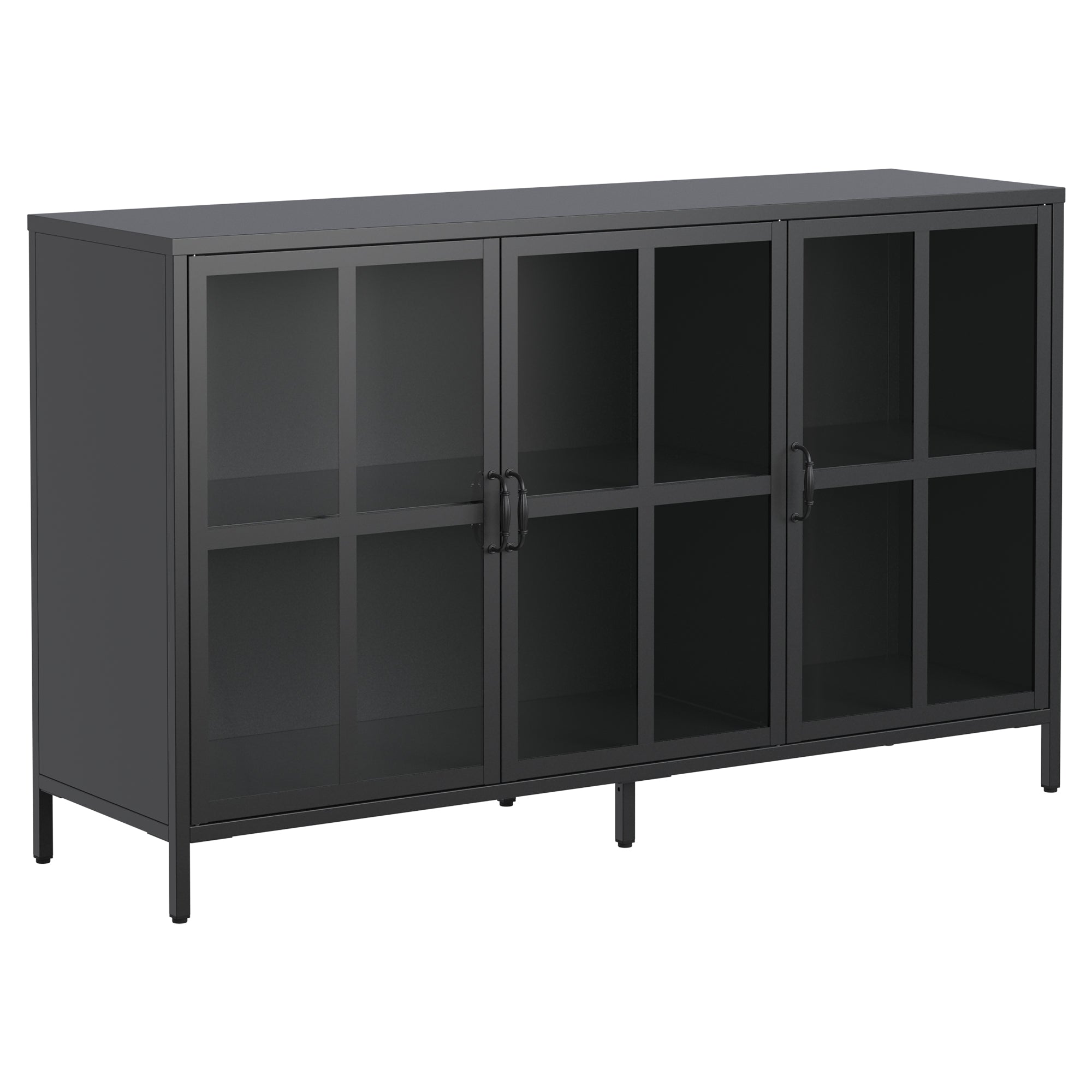 Andes Glass Doors Sideboard Storage Cabinet, Black