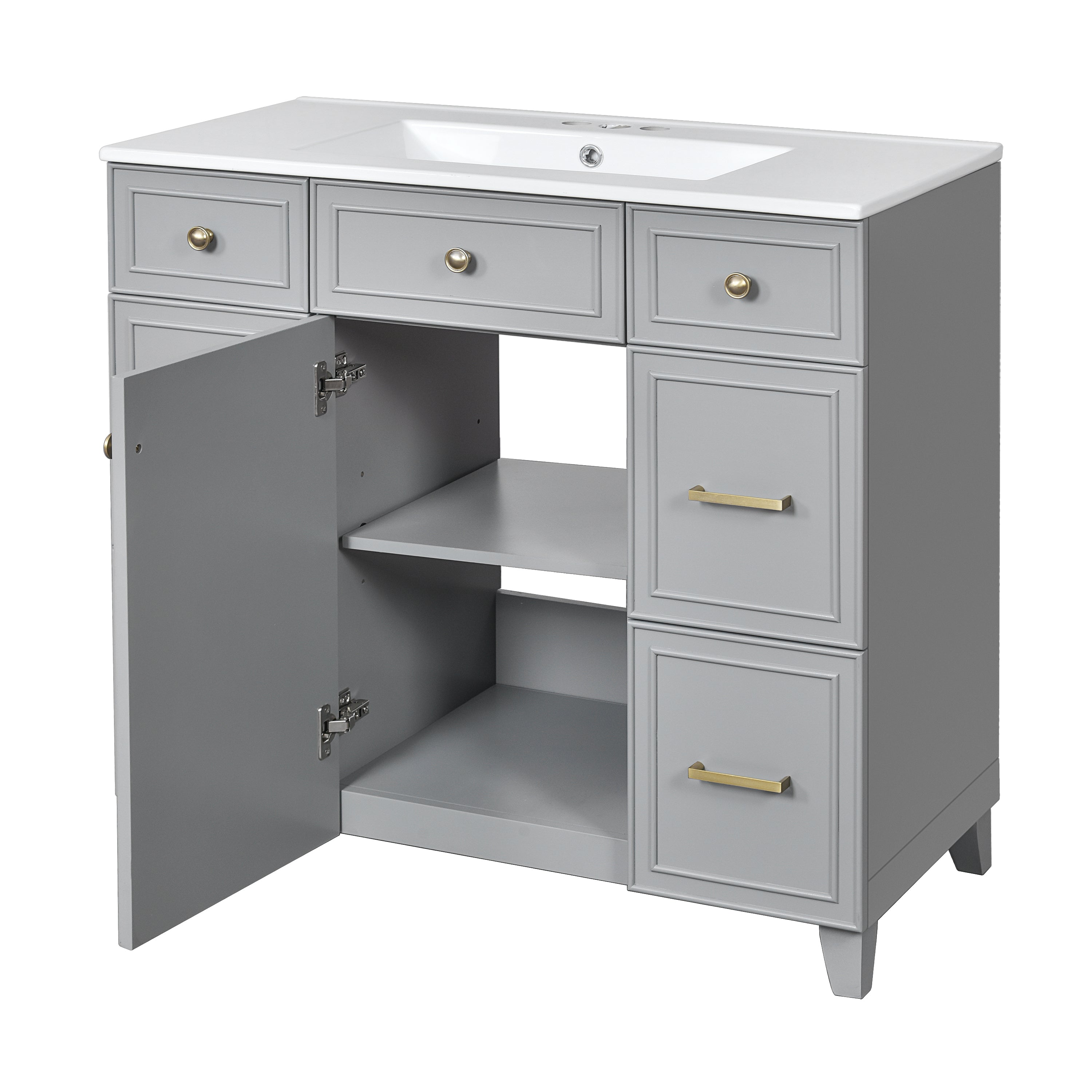 Pagosa 36" Bathroom Vanity with Sink, 3 Drawers and Pull-Out Storage