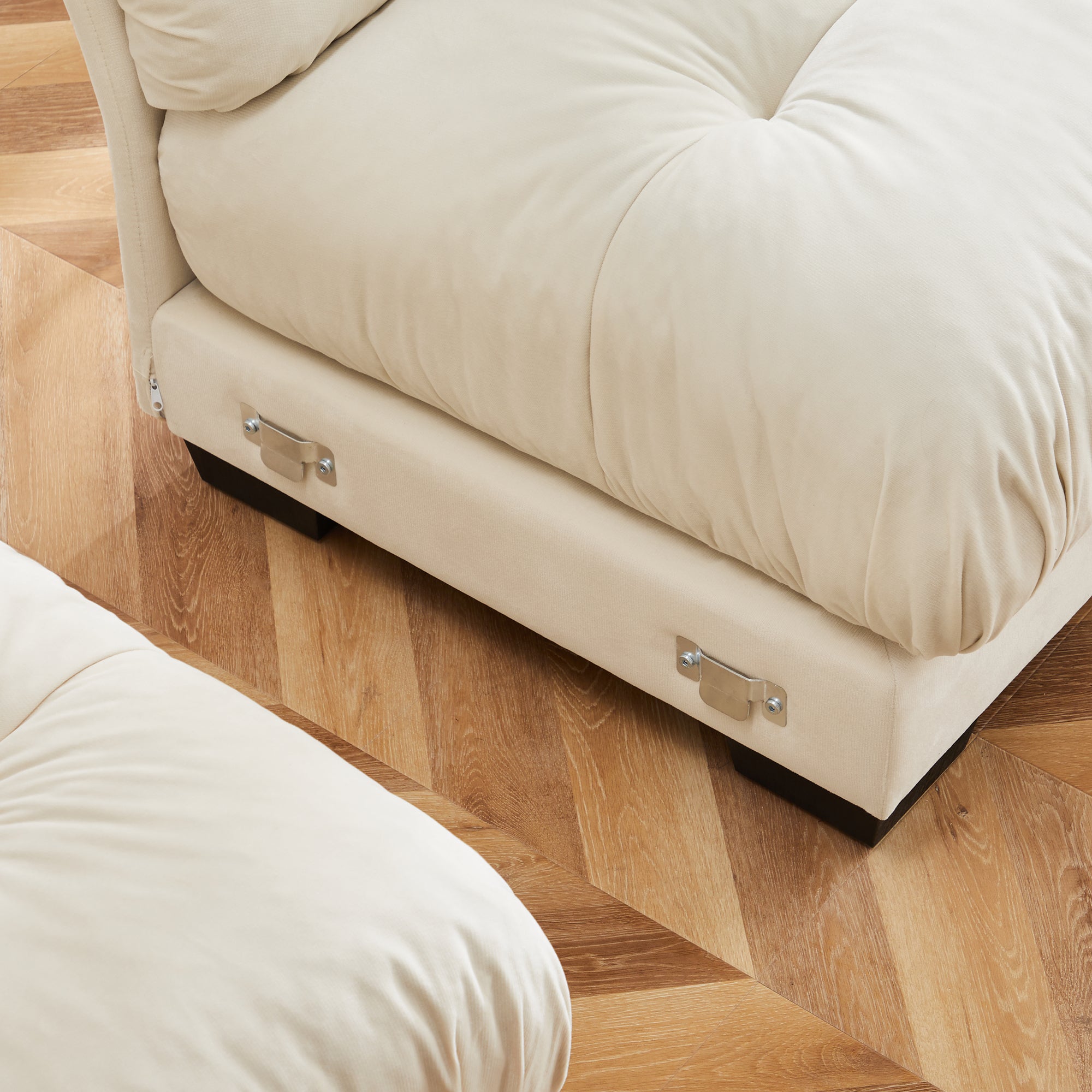 Napa 166" Modular Velvet Upholstered L-Shaped Sectional Sofa with ottoman and Bolstered Armrests