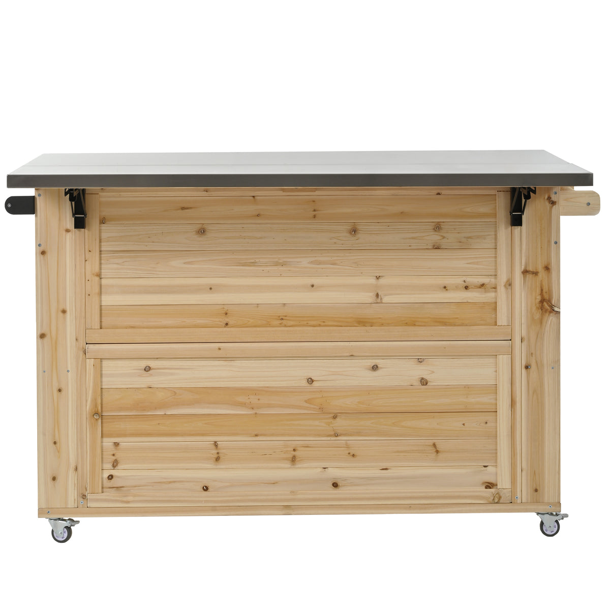Quebec 52" Outdoor Fir Wood Kitchen Island with Stainless Steel Top, Black