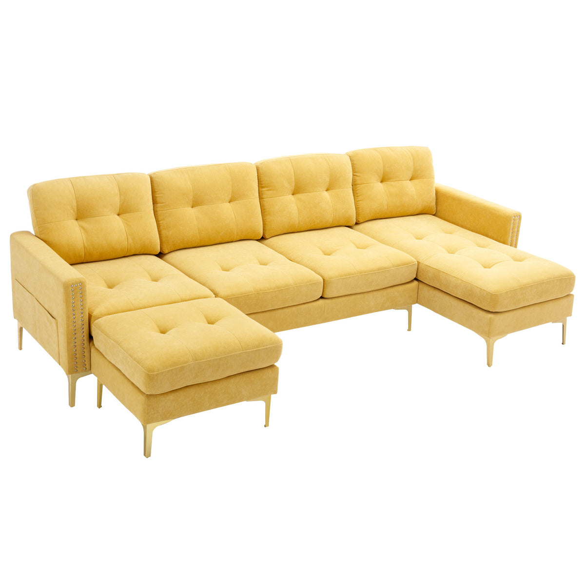 Lubbock 110.6" U-Shaped Convertible Velvet Sectional Sofa with Ottoman