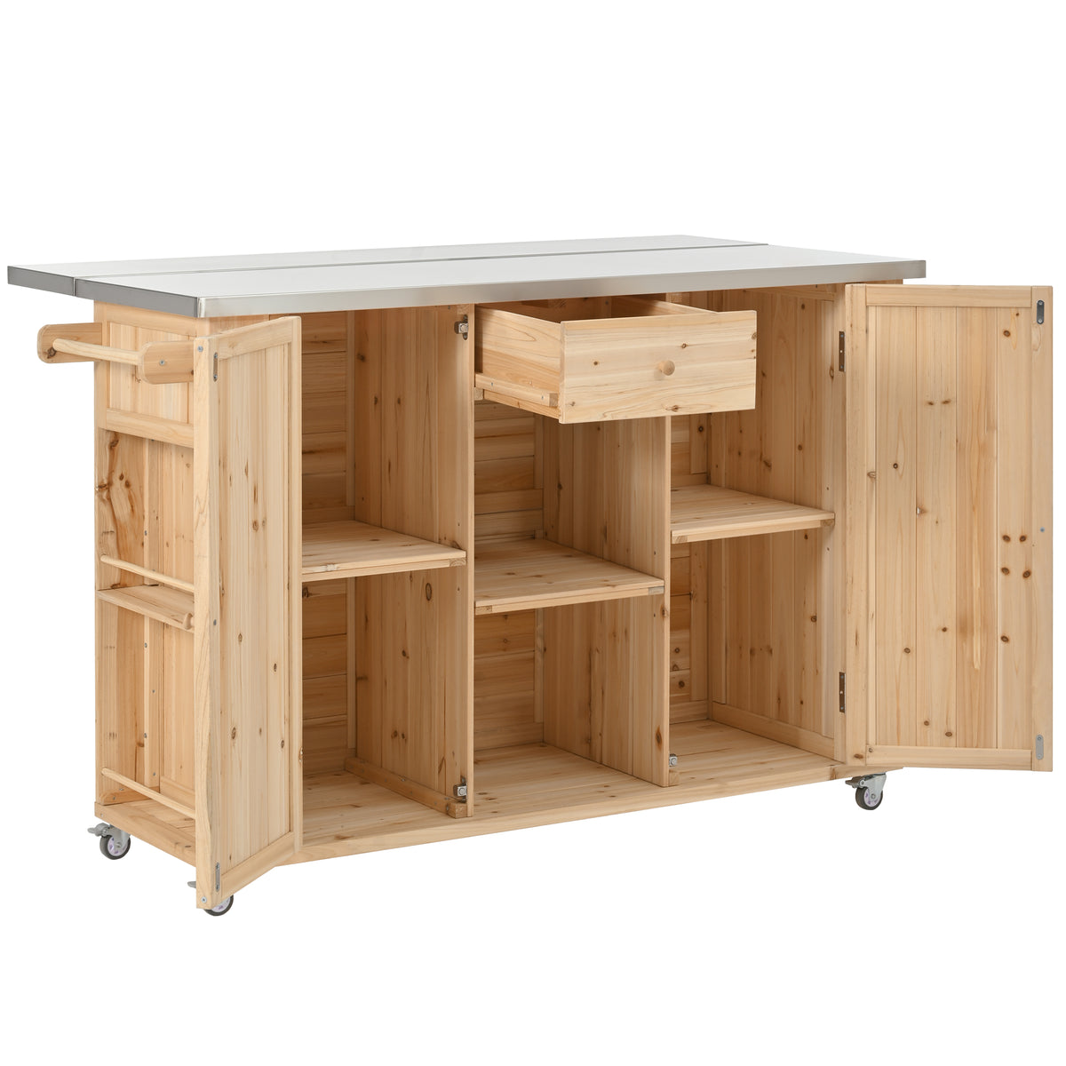 Quebec 52" Outdoor Fir Wood Kitchen Island with Stainless Steel Top, Black