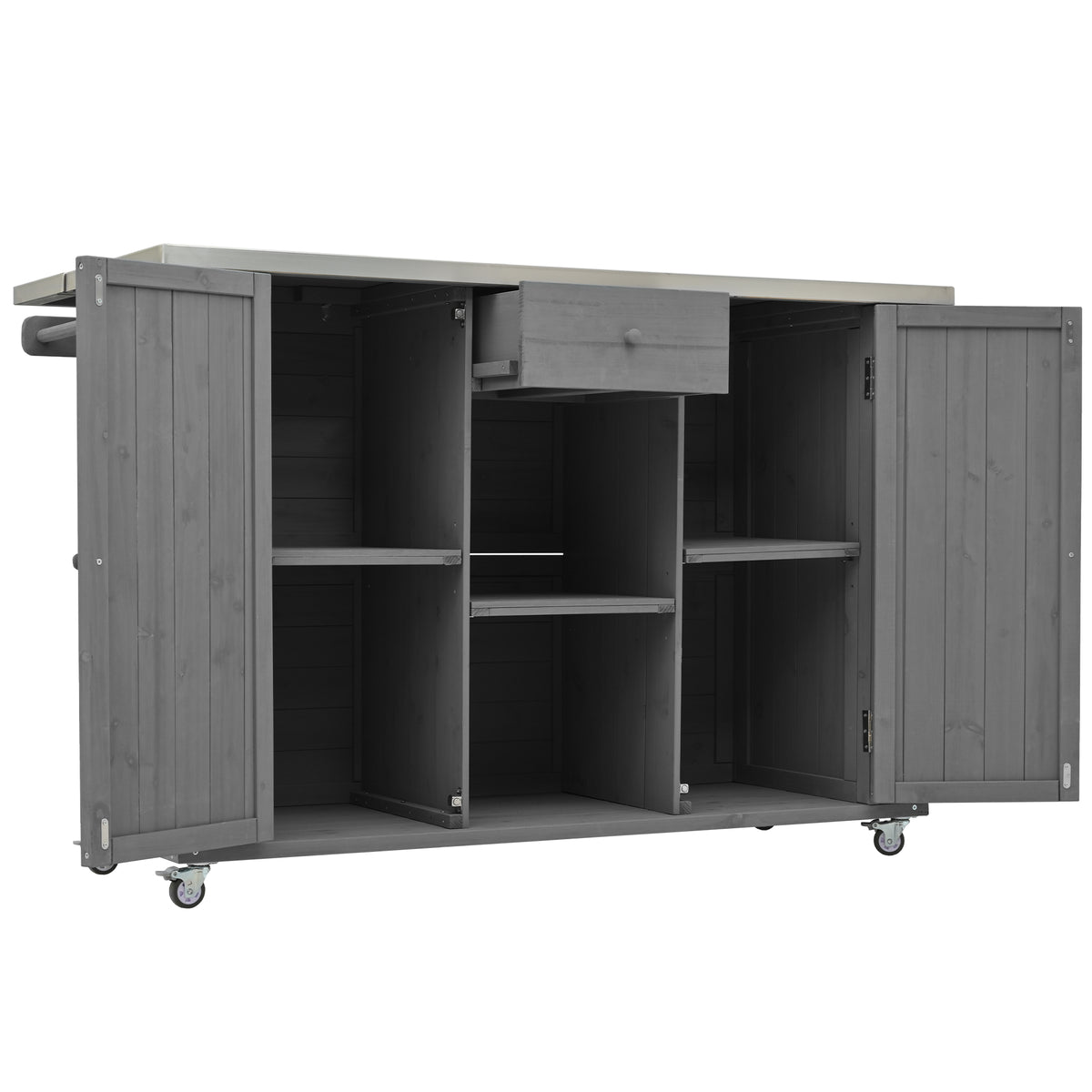 Quebec 52" Outdoor Fir Wood Kitchen Island with Stainless Steel Top, Black