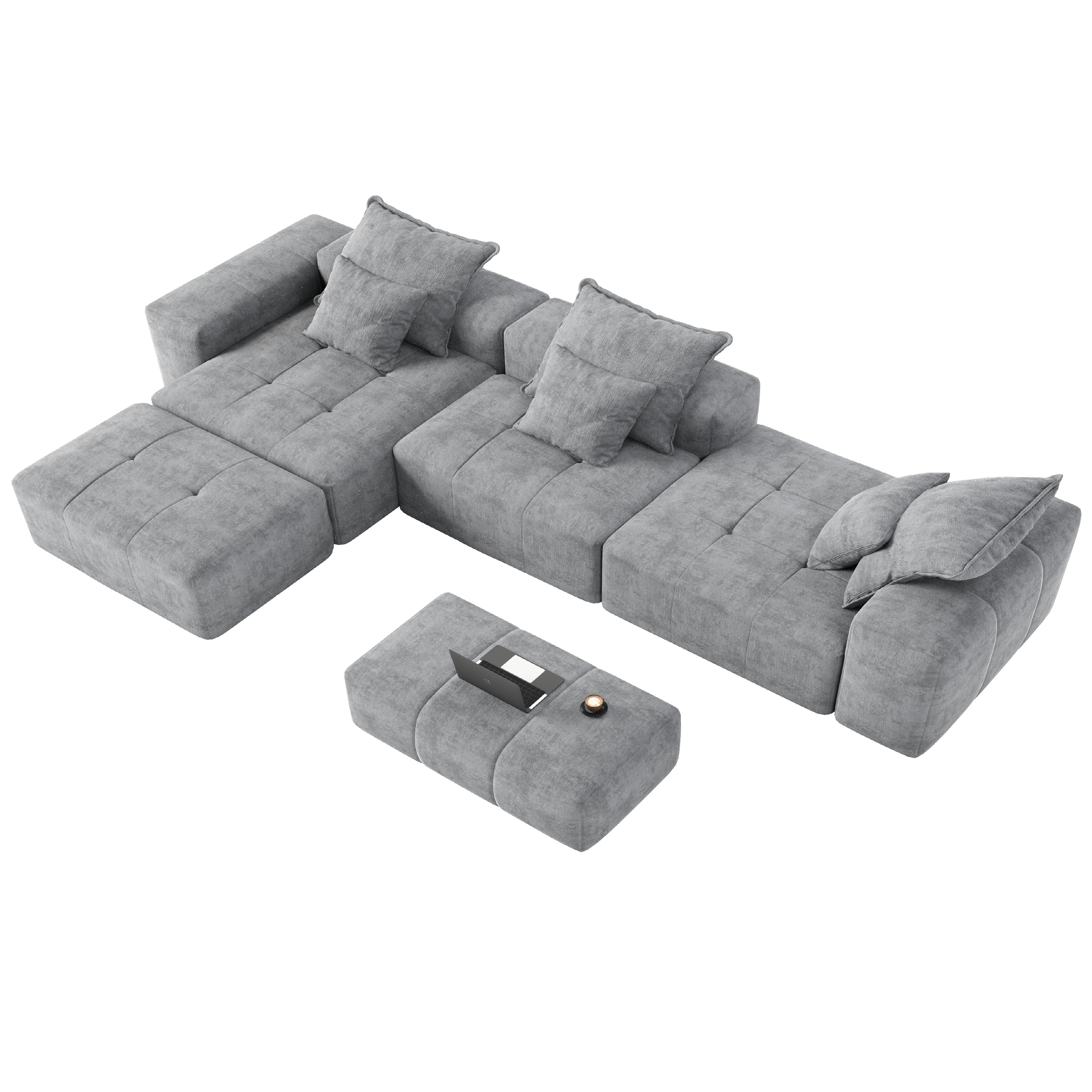 Denver 184" Oversized Chenille Tufted Modular Sectional Sofa with 6 Pillows