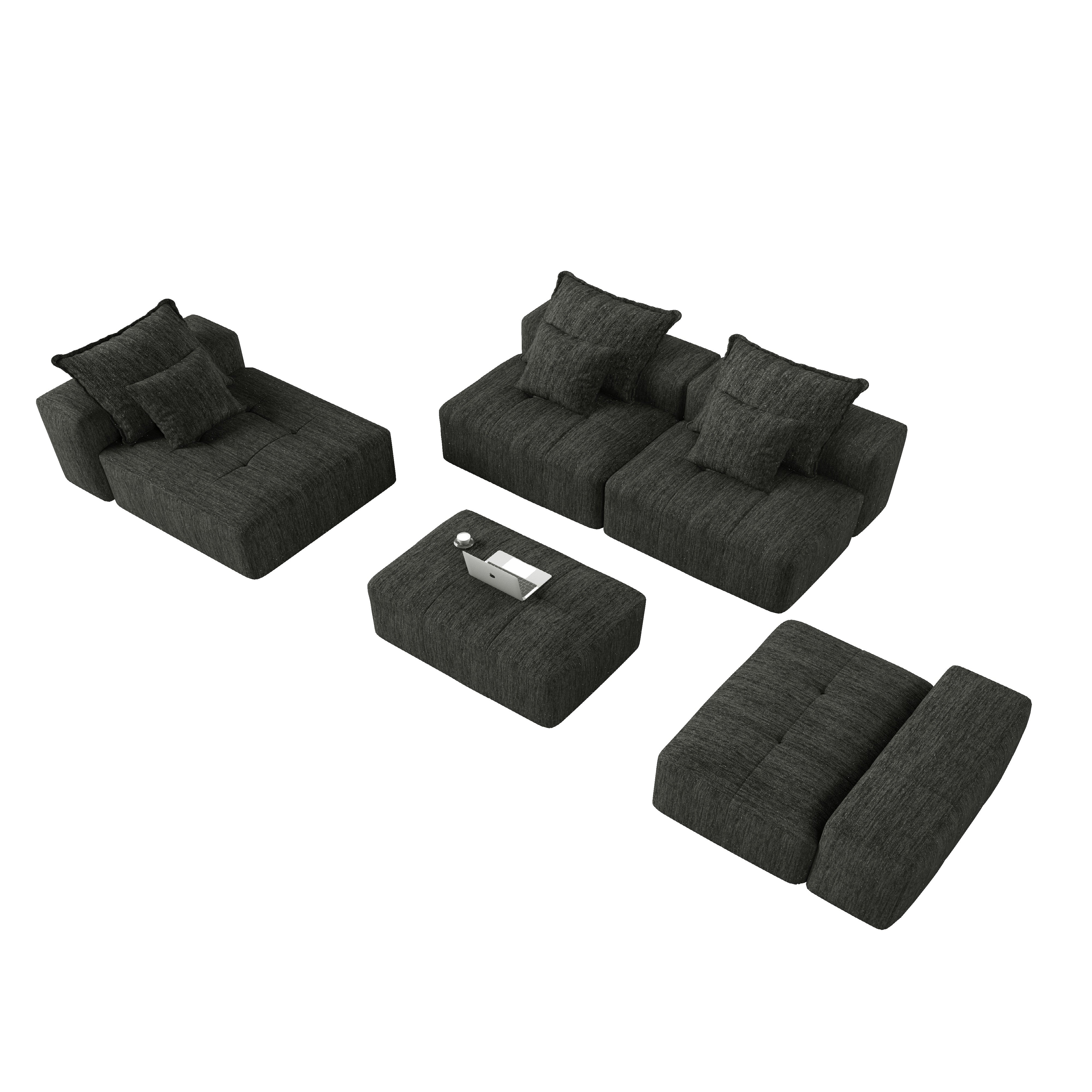 Denver 170" Oversized Chenille Tufted Modular Sectional Sofa with 6 Pillows