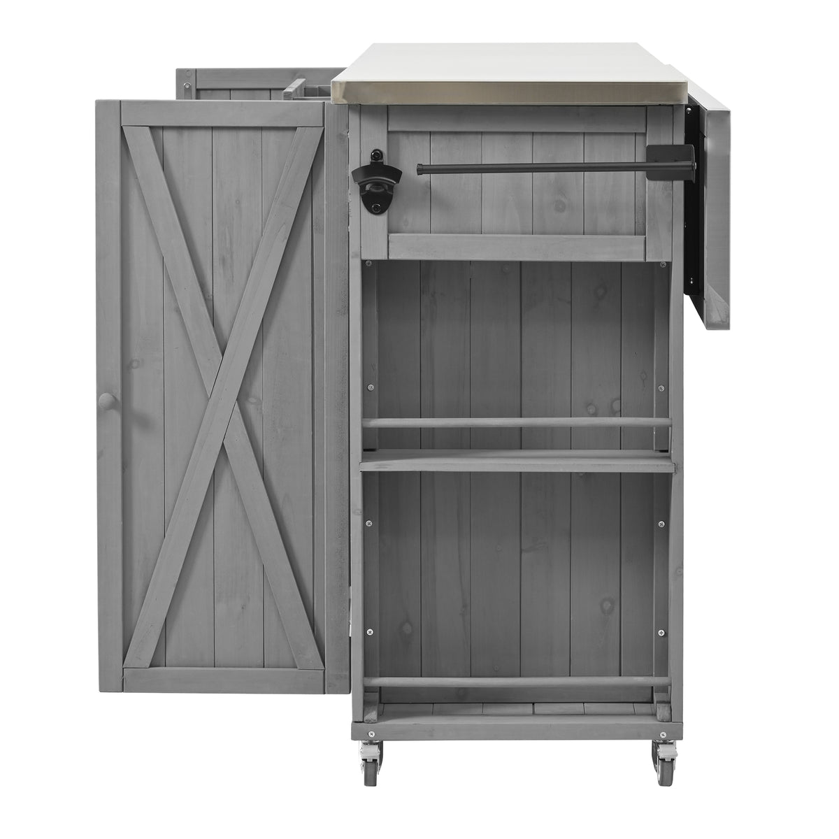 Quebec 52" Outdoor Fir Wood Kitchen Island with Stainless Steel Top, Black