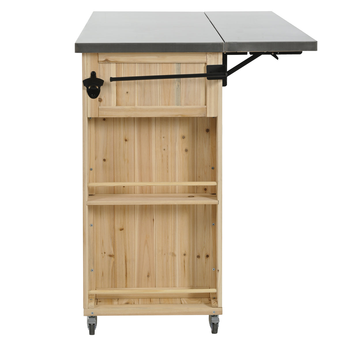 Quebec 52" Outdoor Fir Wood Kitchen Island with Stainless Steel Top, Black