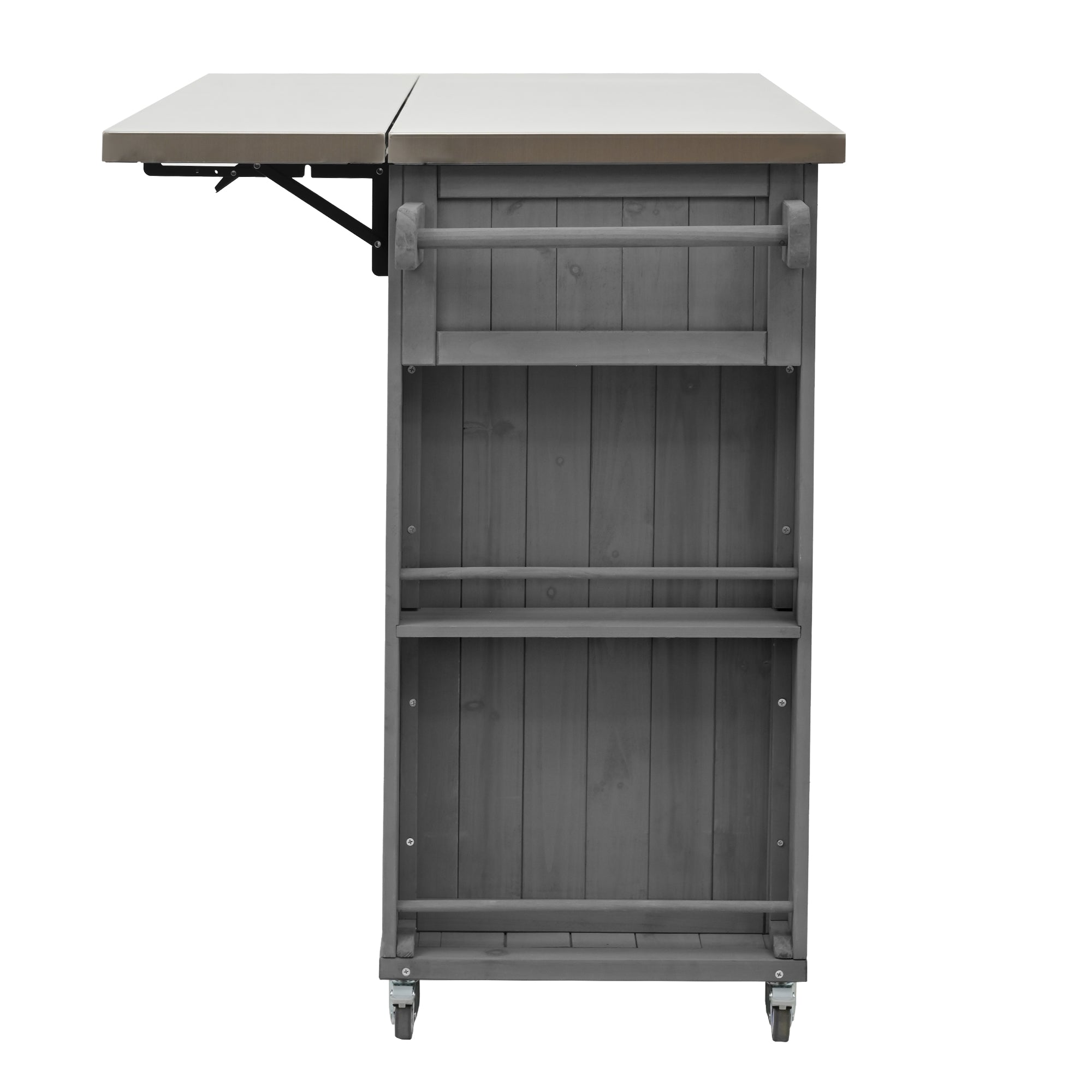 Quebec 52" Outdoor Fir Wood Kitchen Island with Stainless Steel Top, Black