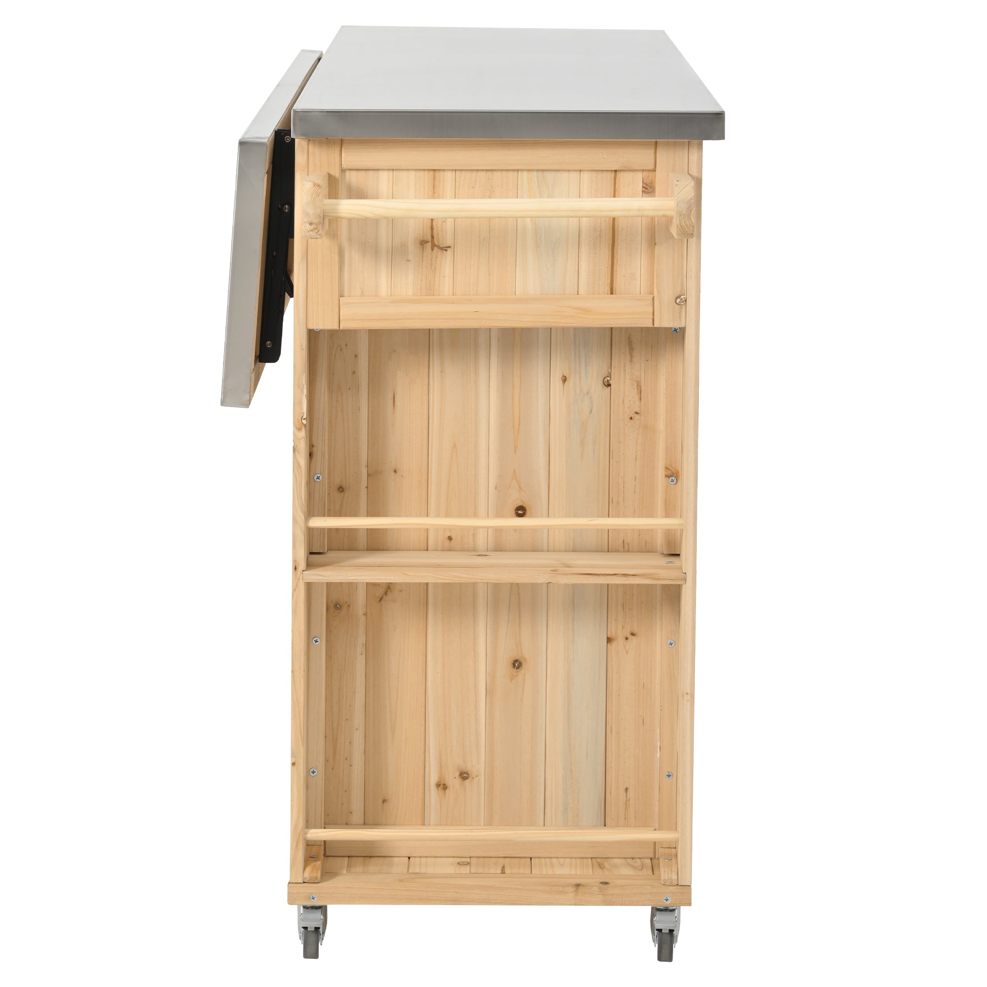 Quebec 52" Outdoor Fir Wood Kitchen Island with Stainless Steel Top, Black
