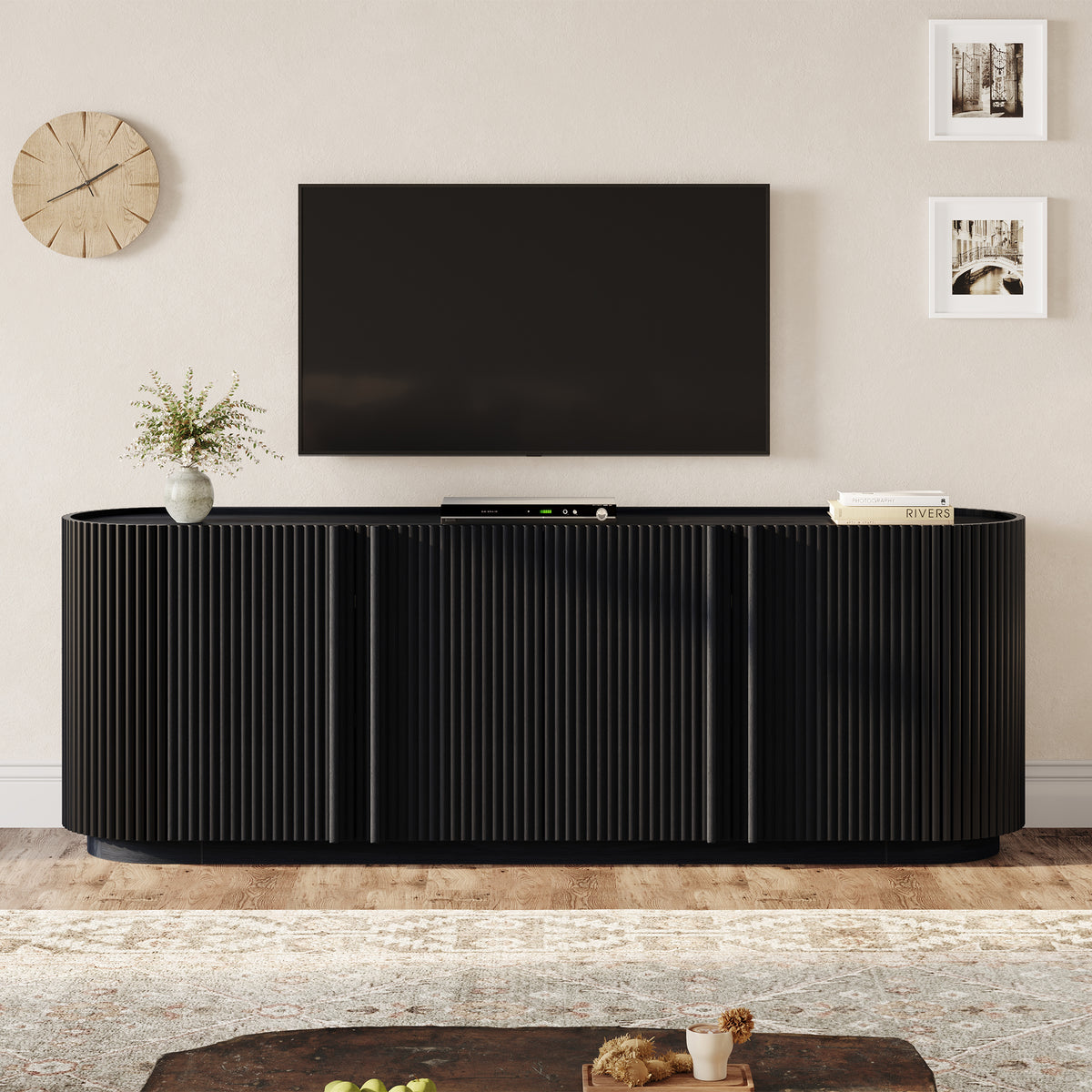Cuneo 67" Fluted Credenza Media Console with Curved Edges