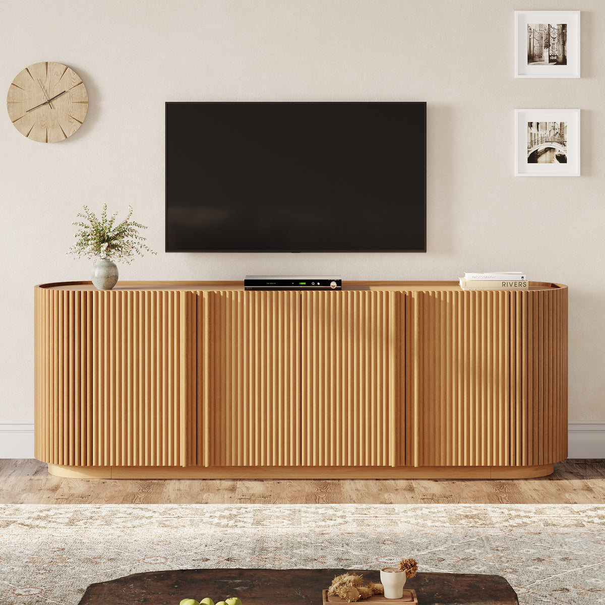 Cuneo 67" Fluted Credenza Media Console with Curved Edges