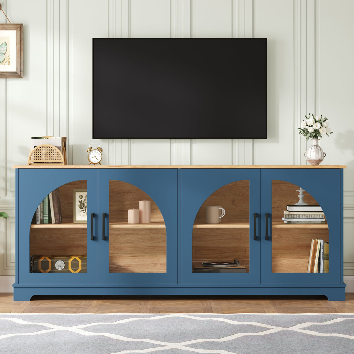 Spoleto 67" Arched Glass Door TV Stand Media Console with 4 Doors