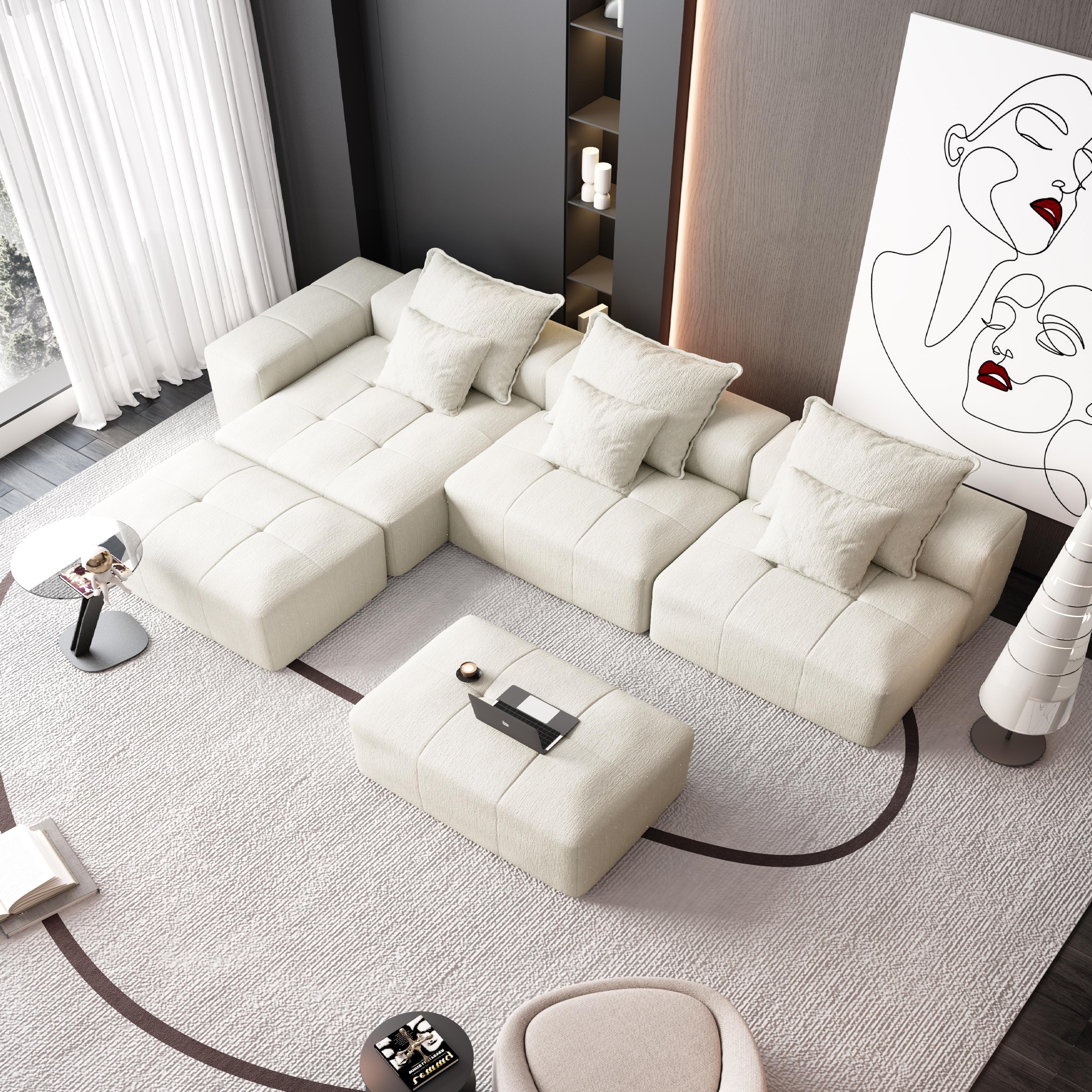 Denver 170" Oversized Chenille Tufted Modular Sectional Sofa with 6 Pillows