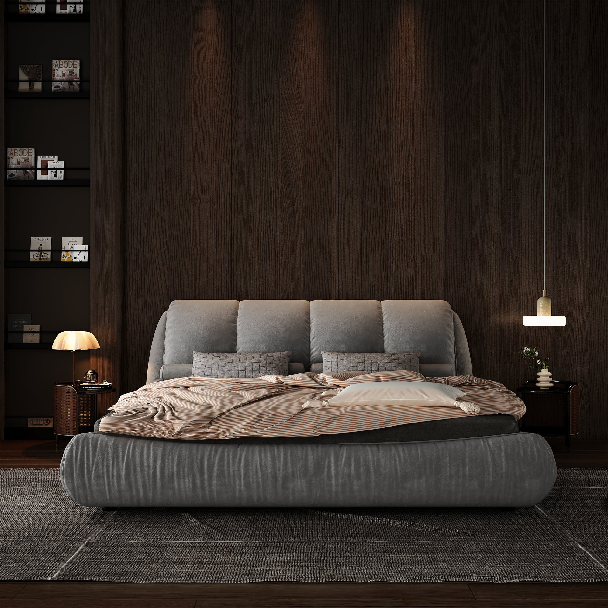 Trosa Luxury King Upholstered Platform Bed with Oversized Cushion Headboard