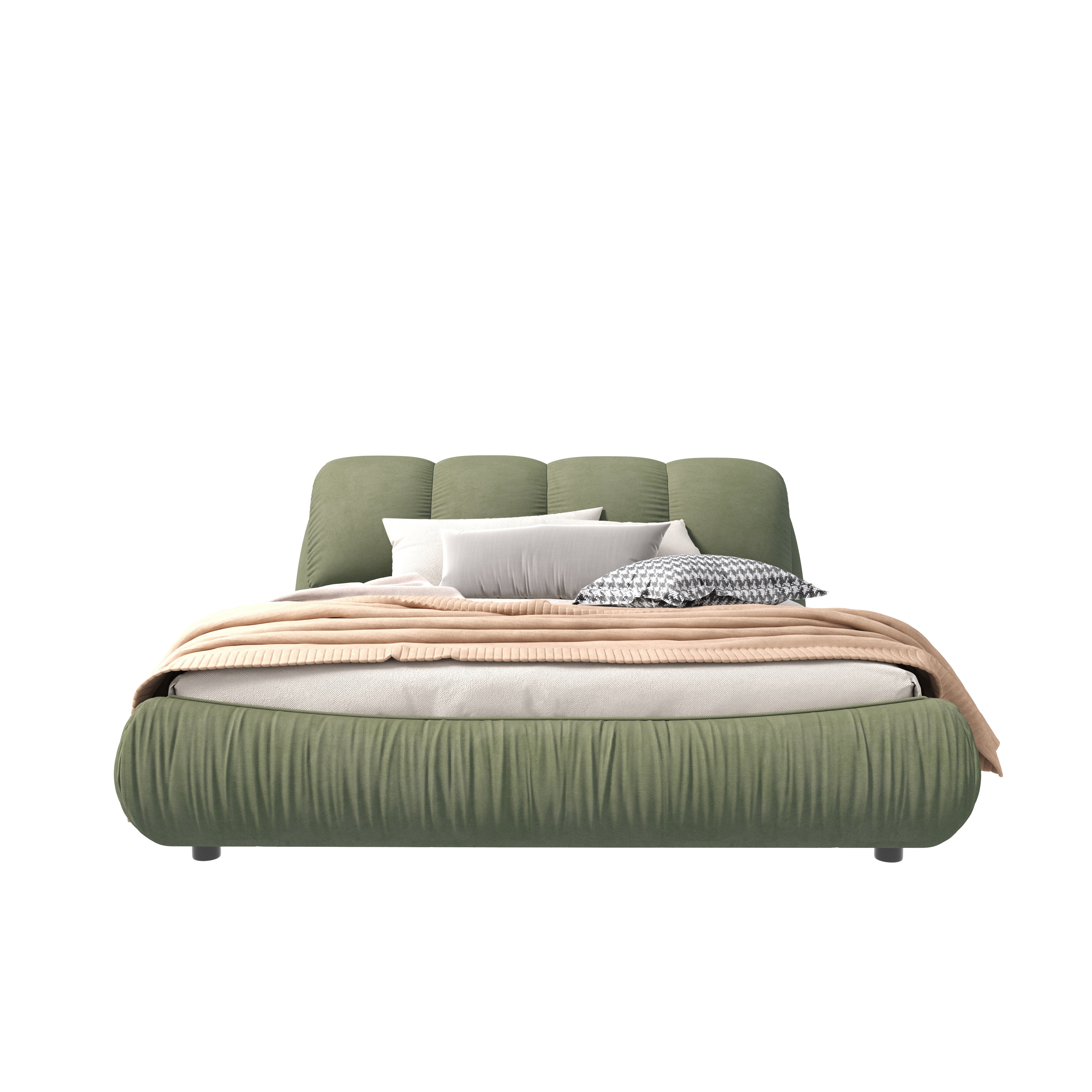 Trosa Luxury King Upholstered Platform Bed with Oversized Cushion Headboard