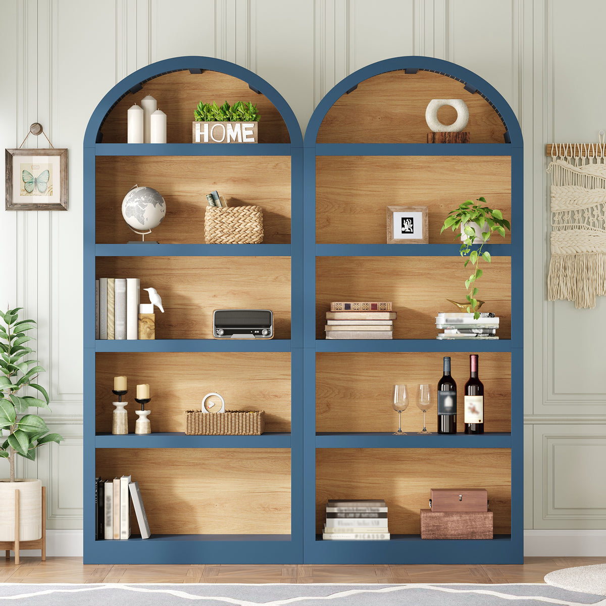 Spoleto 69" Tall Arched Bookcase with 5-Tier Open Shelves Set of 2