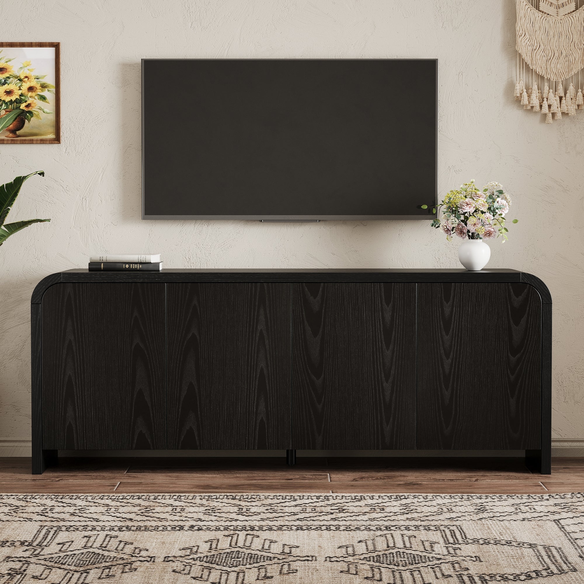 Rieti 66" Curved 4-Door Credenza Media Console with Adjustable Shelves