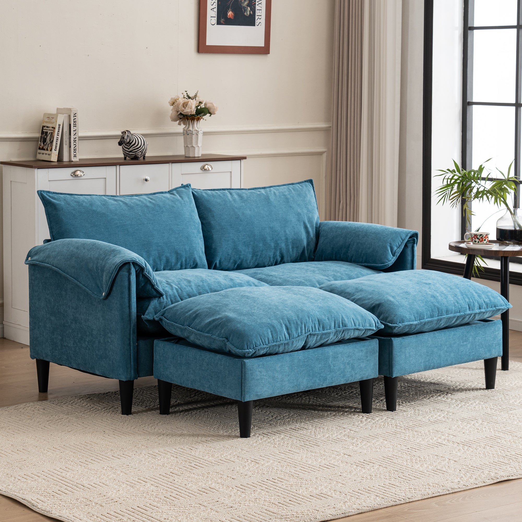 Belmont 2 Seaters Modern Fabric U Shaped Convertible Sofa With Storage