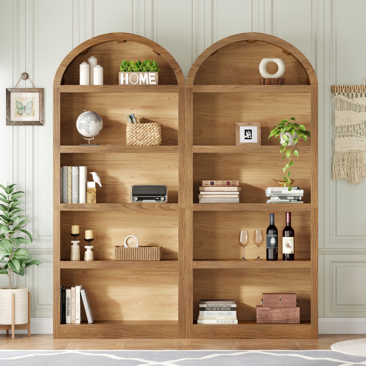 Spoleto 69" Tall Arched Bookcase with 5-Tier Open Shelves Set of 2