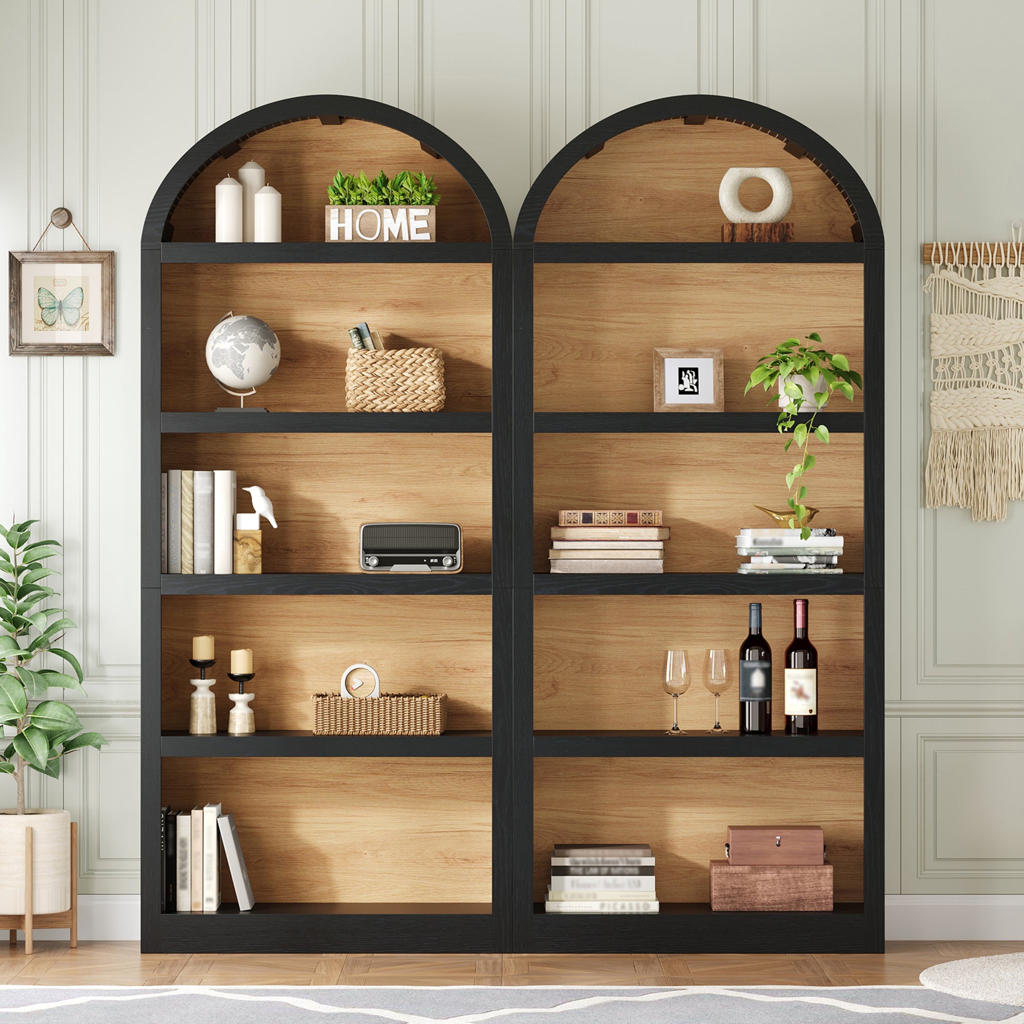 Spoleto 69" Tall Arched Bookcase with 5-Tier Open Shelves Set of 2
