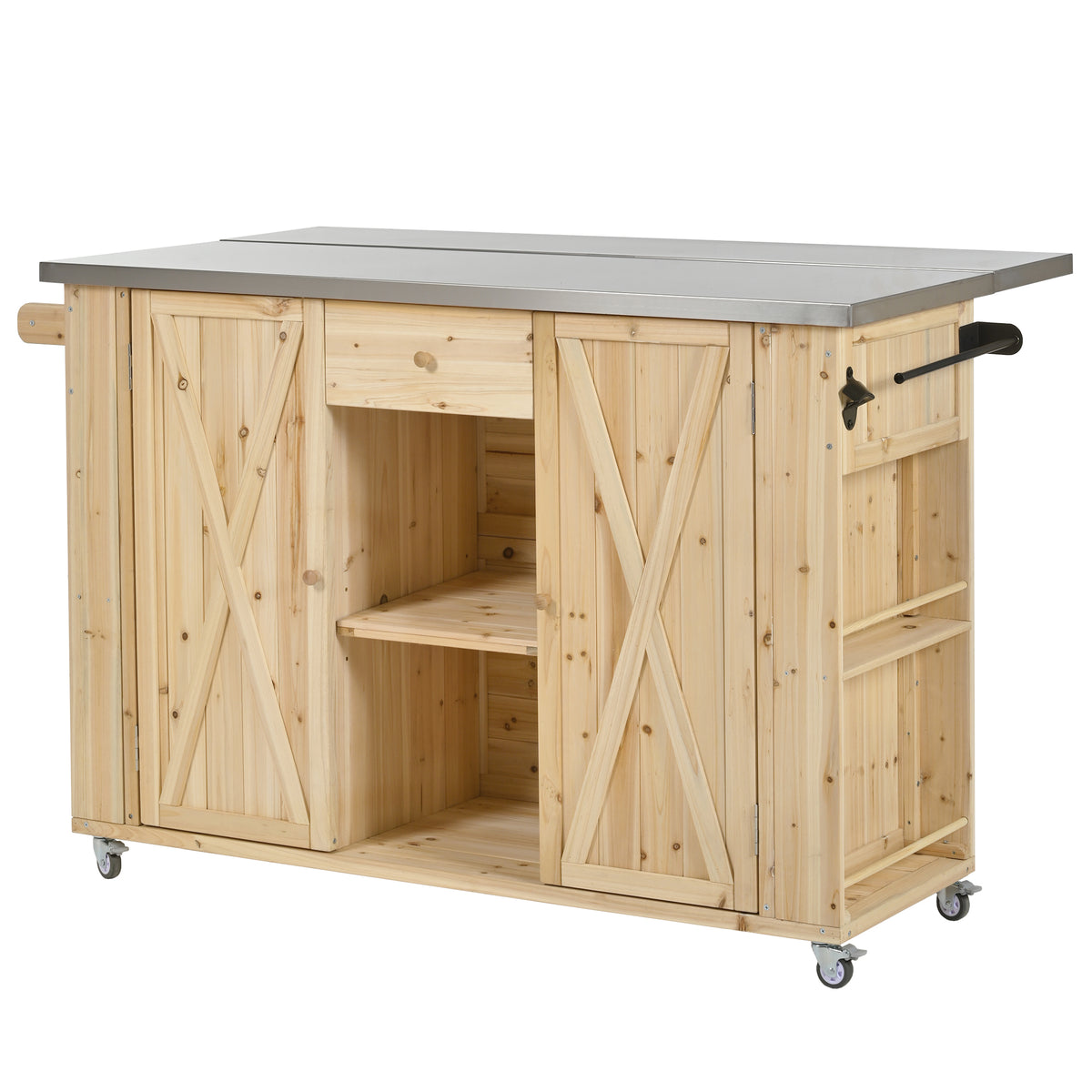Quebec 52" Outdoor Fir Wood Kitchen Island with Stainless Steel Top, Black