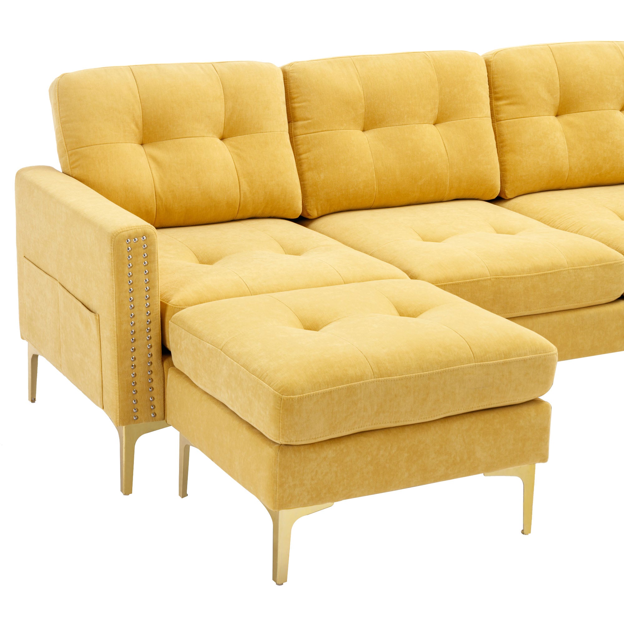 Lubbock 110.6" U-Shaped Convertible Velvet Sectional Sofa with Ottoman