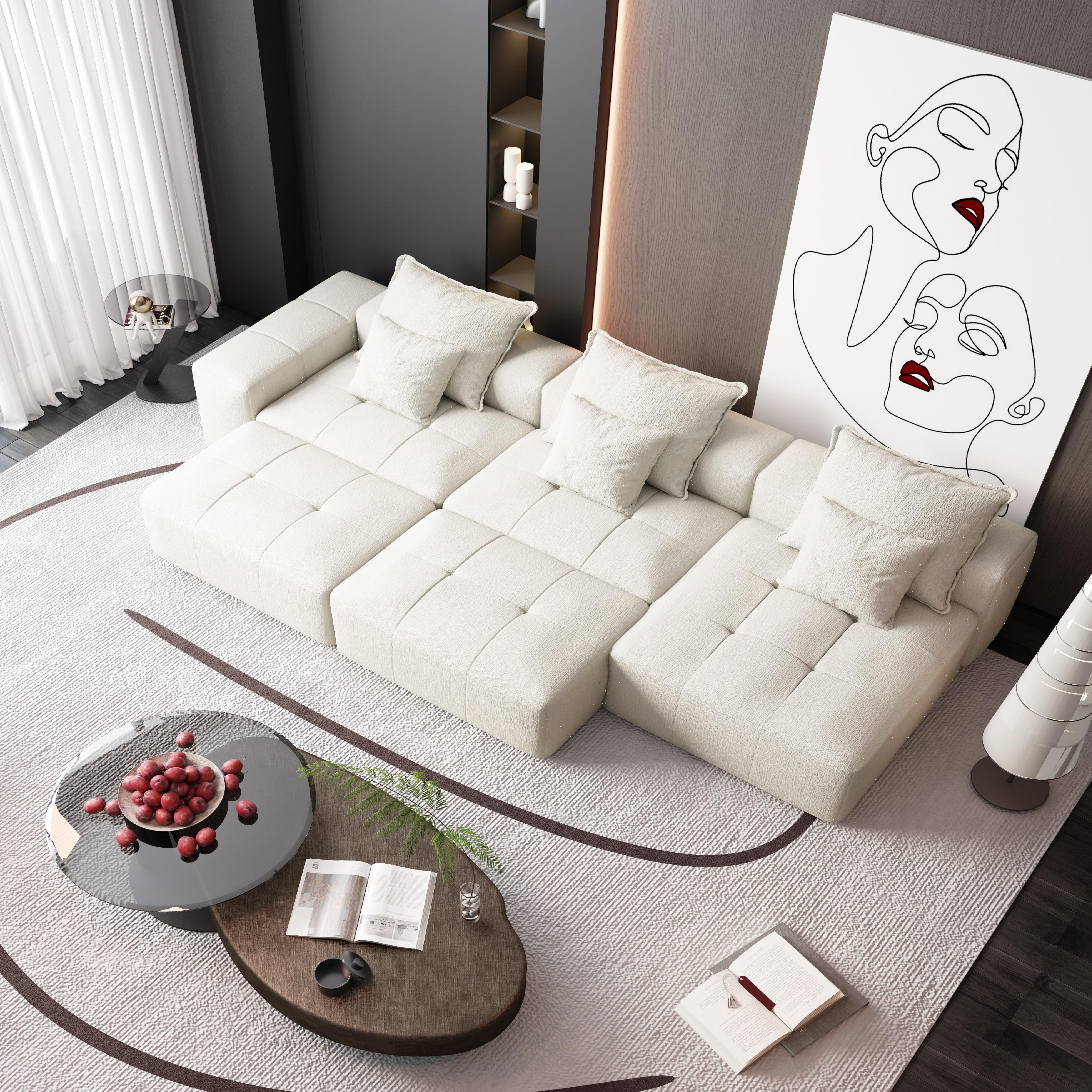 Denver 170" Oversized Chenille Tufted Modular Sectional Sofa with 6 Pillows