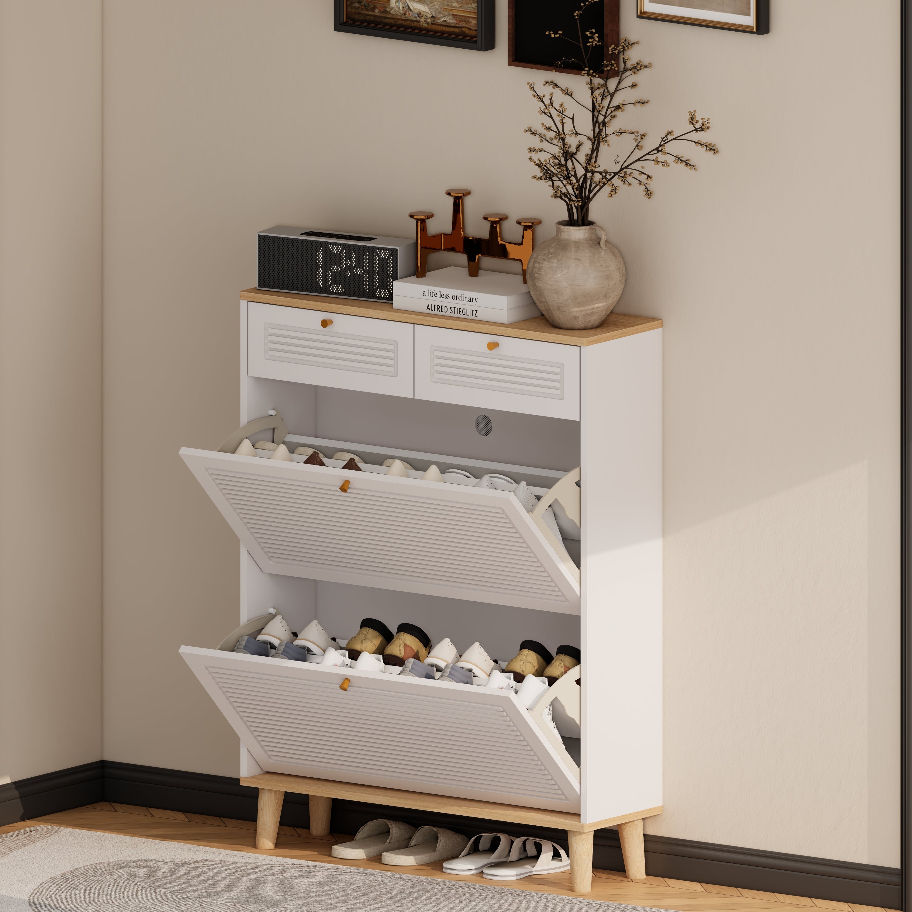 Ruvo 31.5" Modern Shoe Cabinet with Flip-Up Doors
