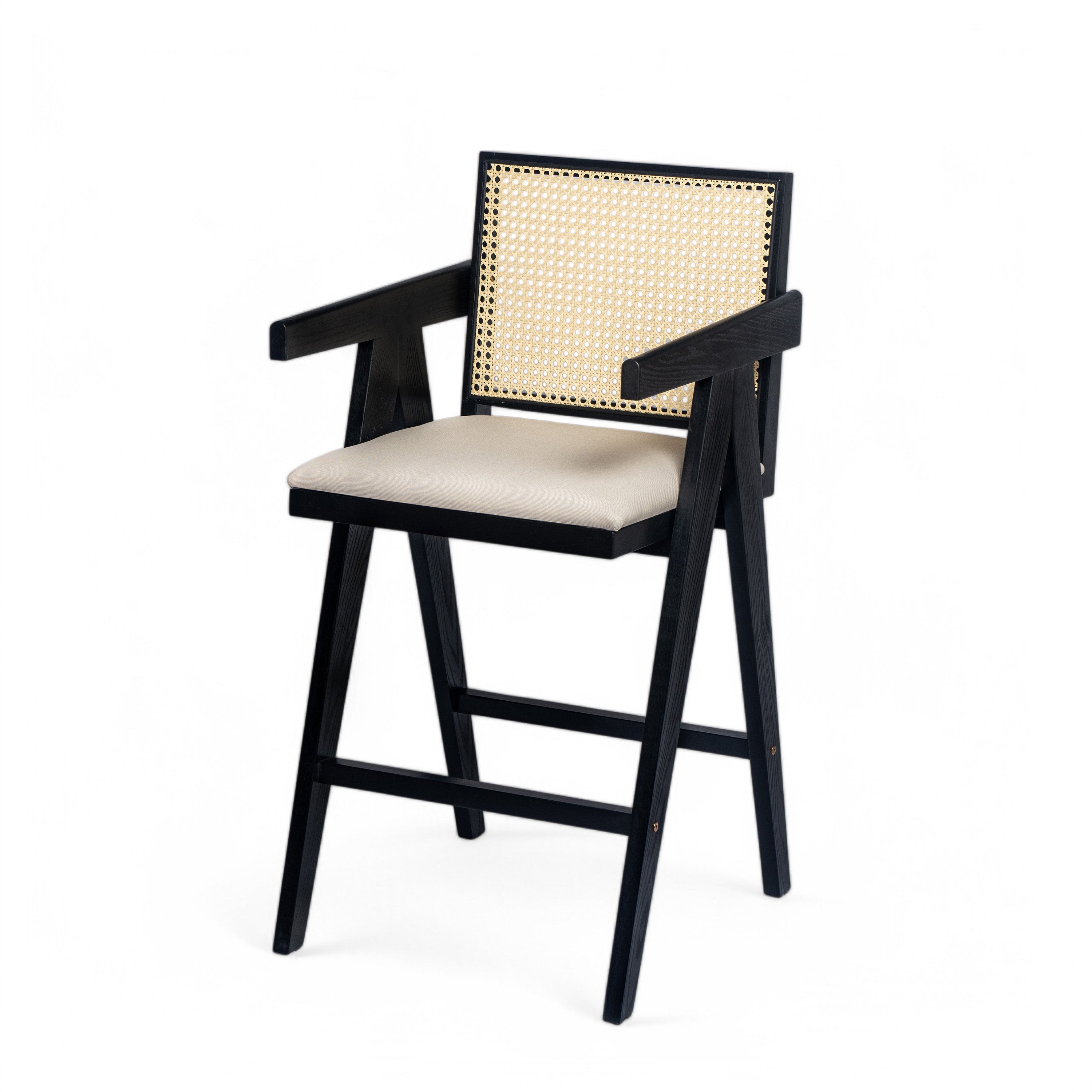 Lodi 27" Modern Cane Back Upholstered Bar Stool Set of 2 with Armrests