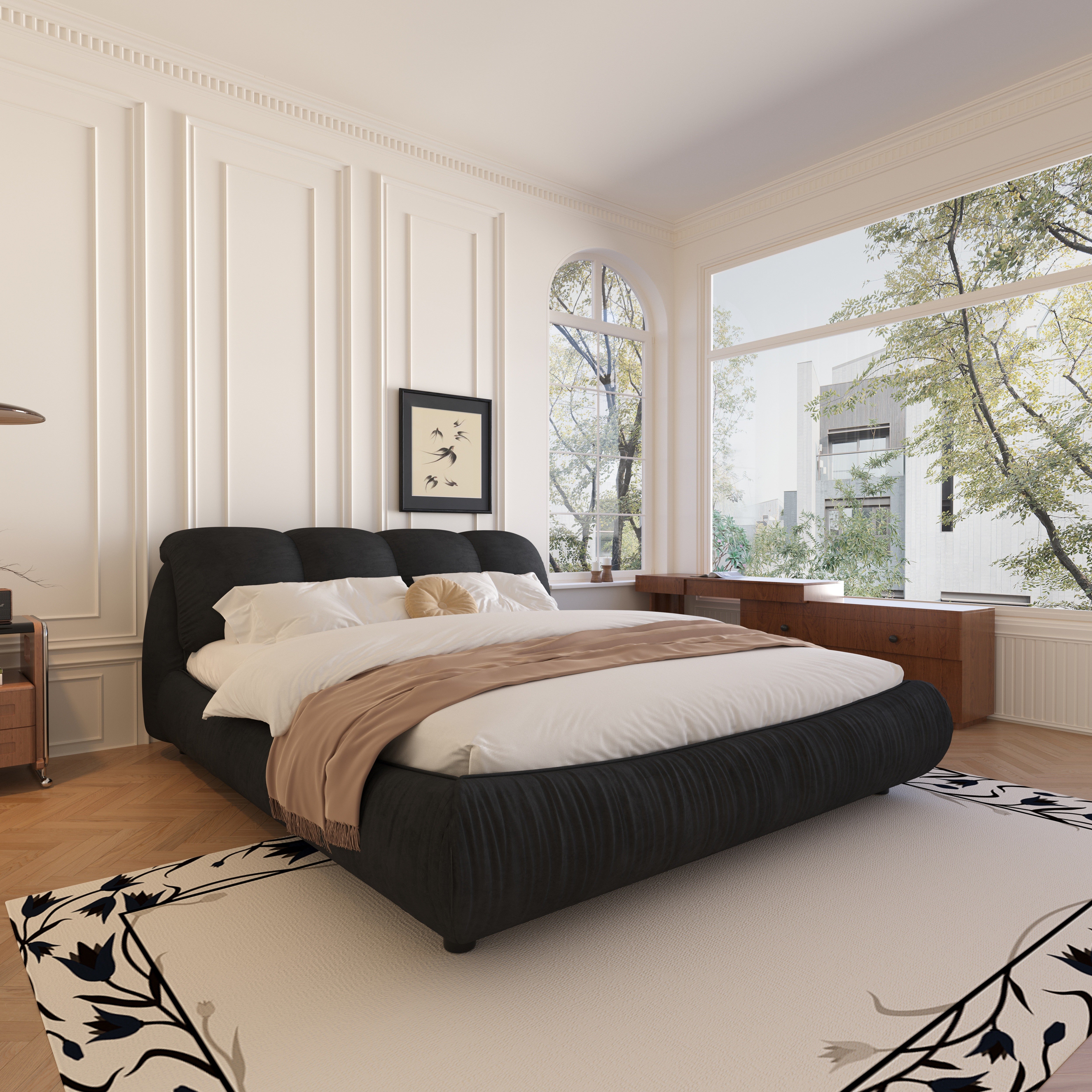 Trosa Luxury King Upholstered Platform Bed with Oversized Cushion Headboard