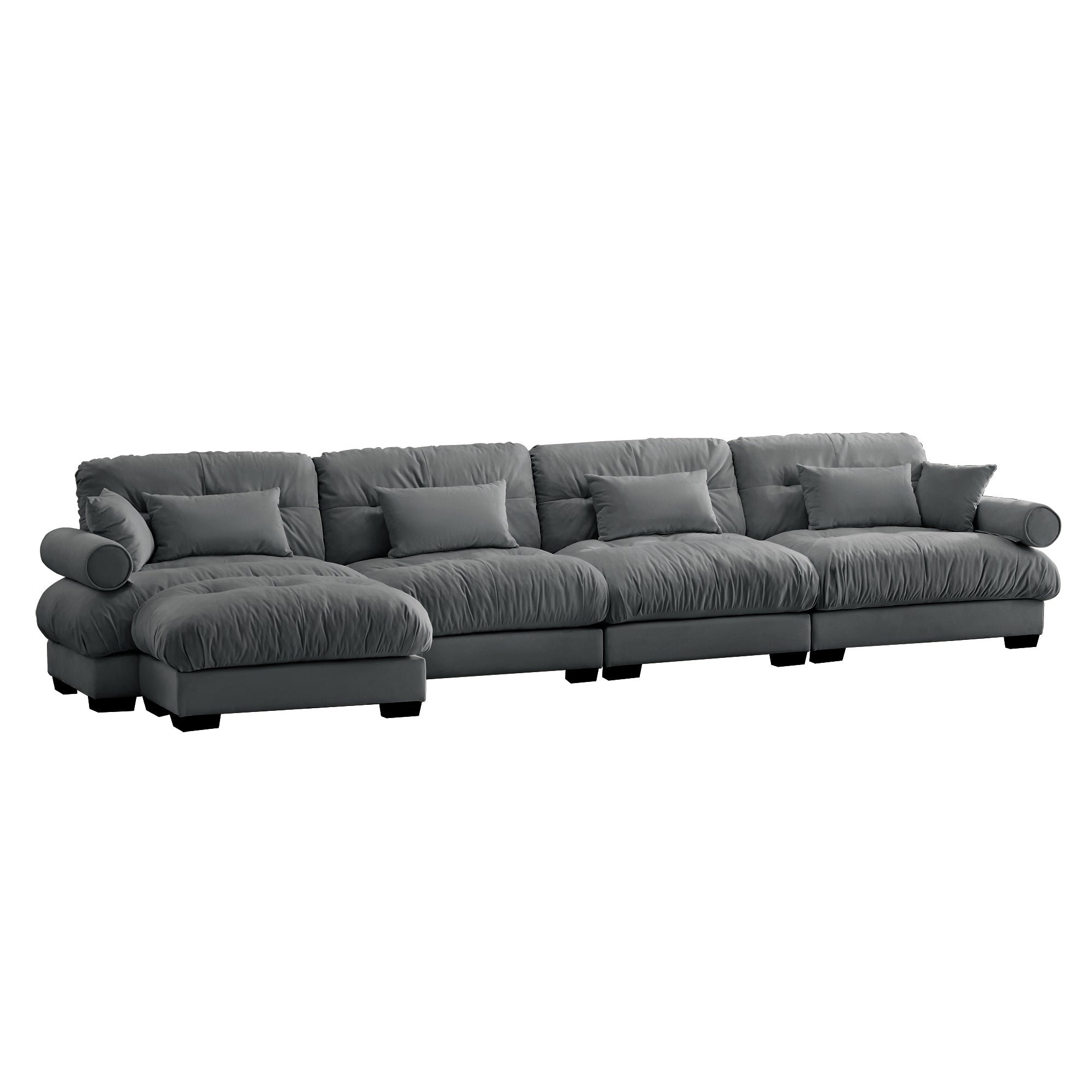 Napa 166" Modular Velvet Upholstered L-Shaped Sectional Sofa with ottoman and Bolstered Armrests