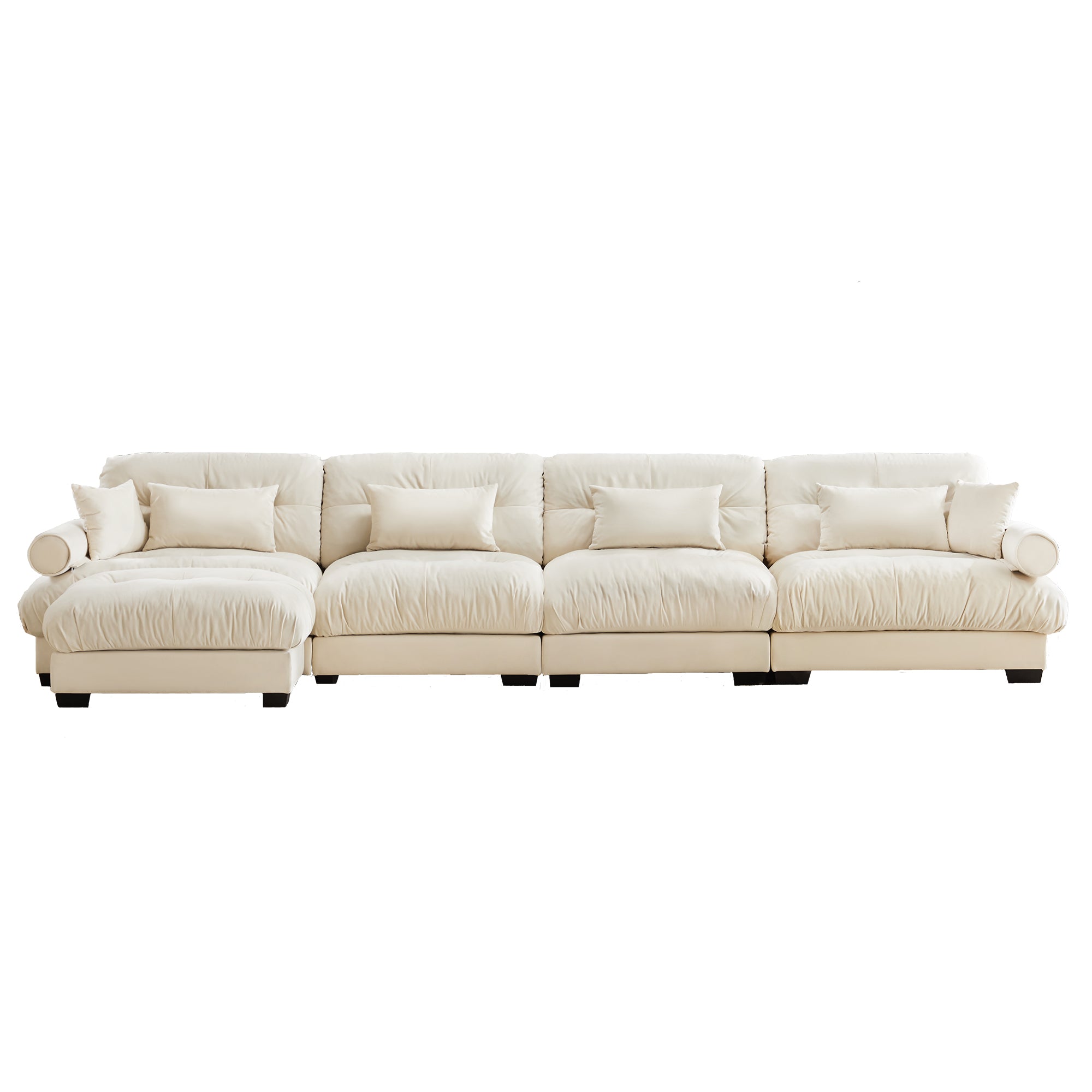 Napa 166" Modular Velvet Upholstered L-Shaped Sectional Sofa with ottoman and Bolstered Armrests