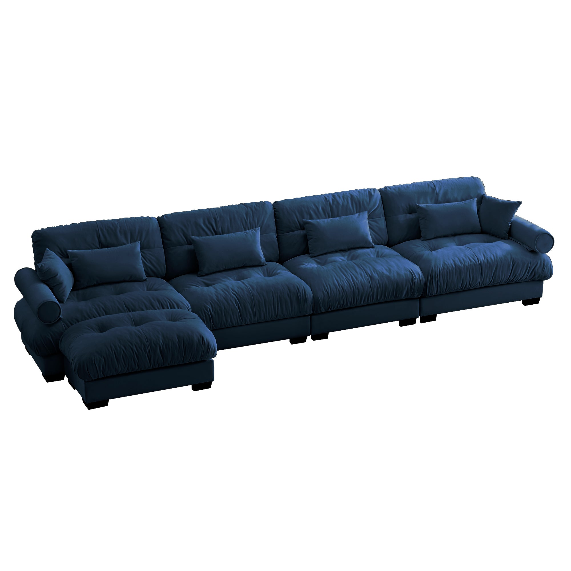 Napa 166" Modular Velvet Upholstered L-Shaped Sectional Sofa with ottoman and Bolstered Armrests