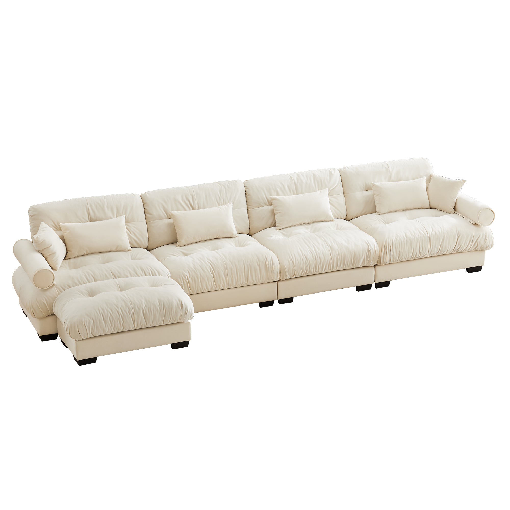 Napa 166" Modular Velvet Upholstered L-Shaped Sectional Sofa with ottoman and Bolstered Armrests