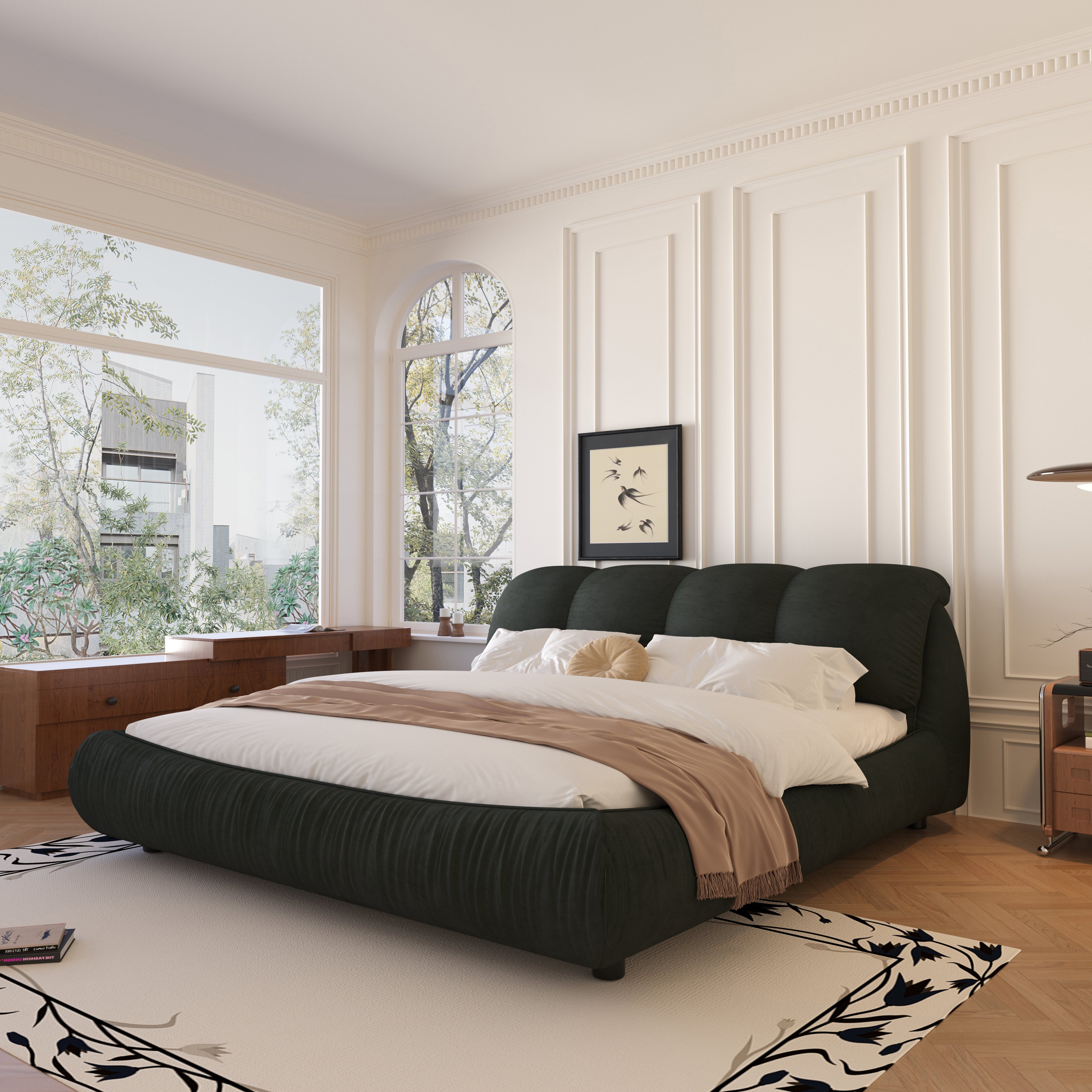 Trosa Luxury King Upholstered Platform Bed with Oversized Cushion Headboard