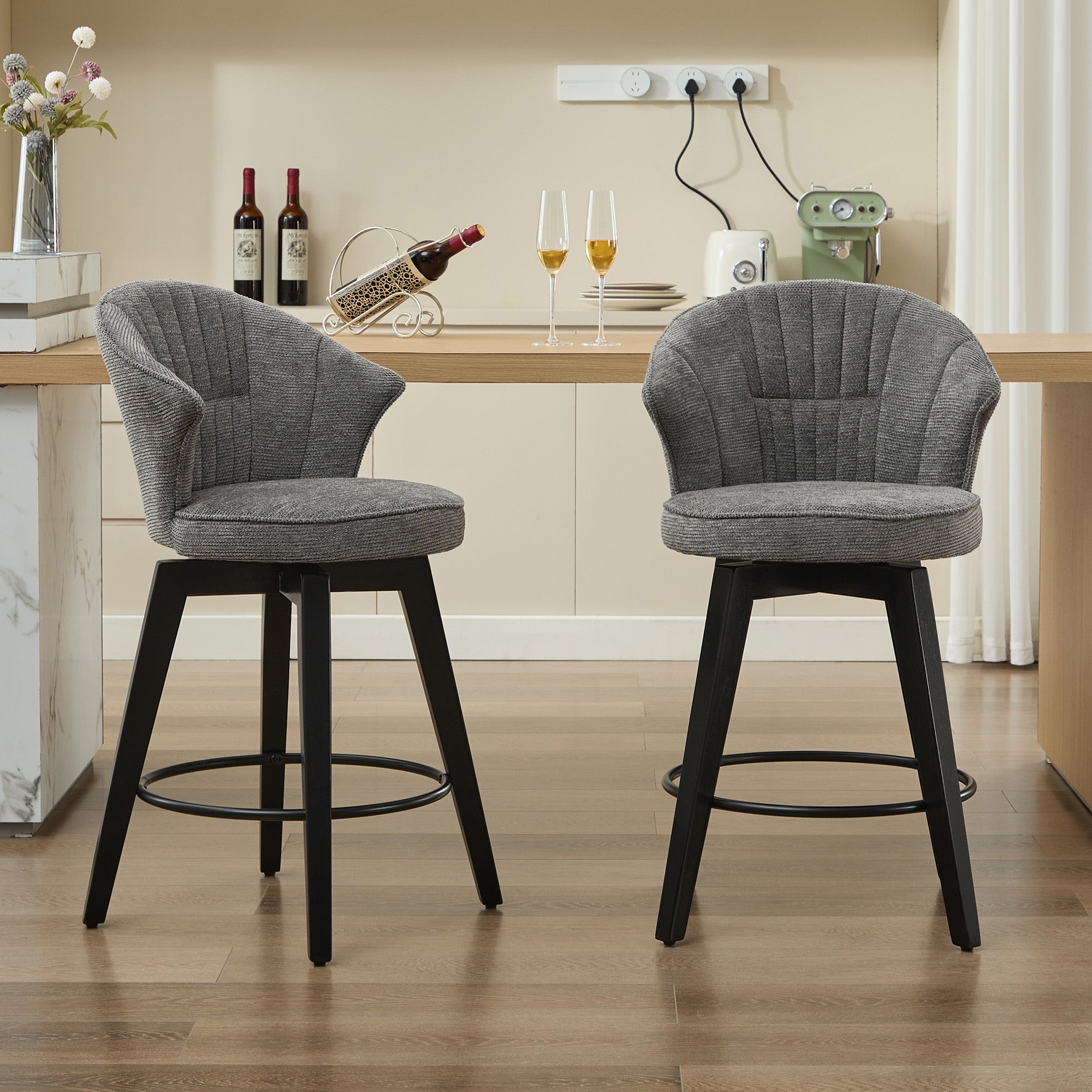 Jumilla 25" Chenille Upholstered Swivel Counter Height Bar Stool Set of 2