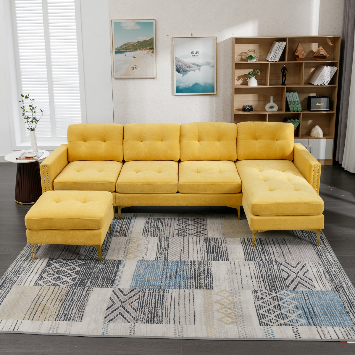 Lubbock 110.6" U-Shaped Convertible Velvet Sectional Sofa with Ottoman