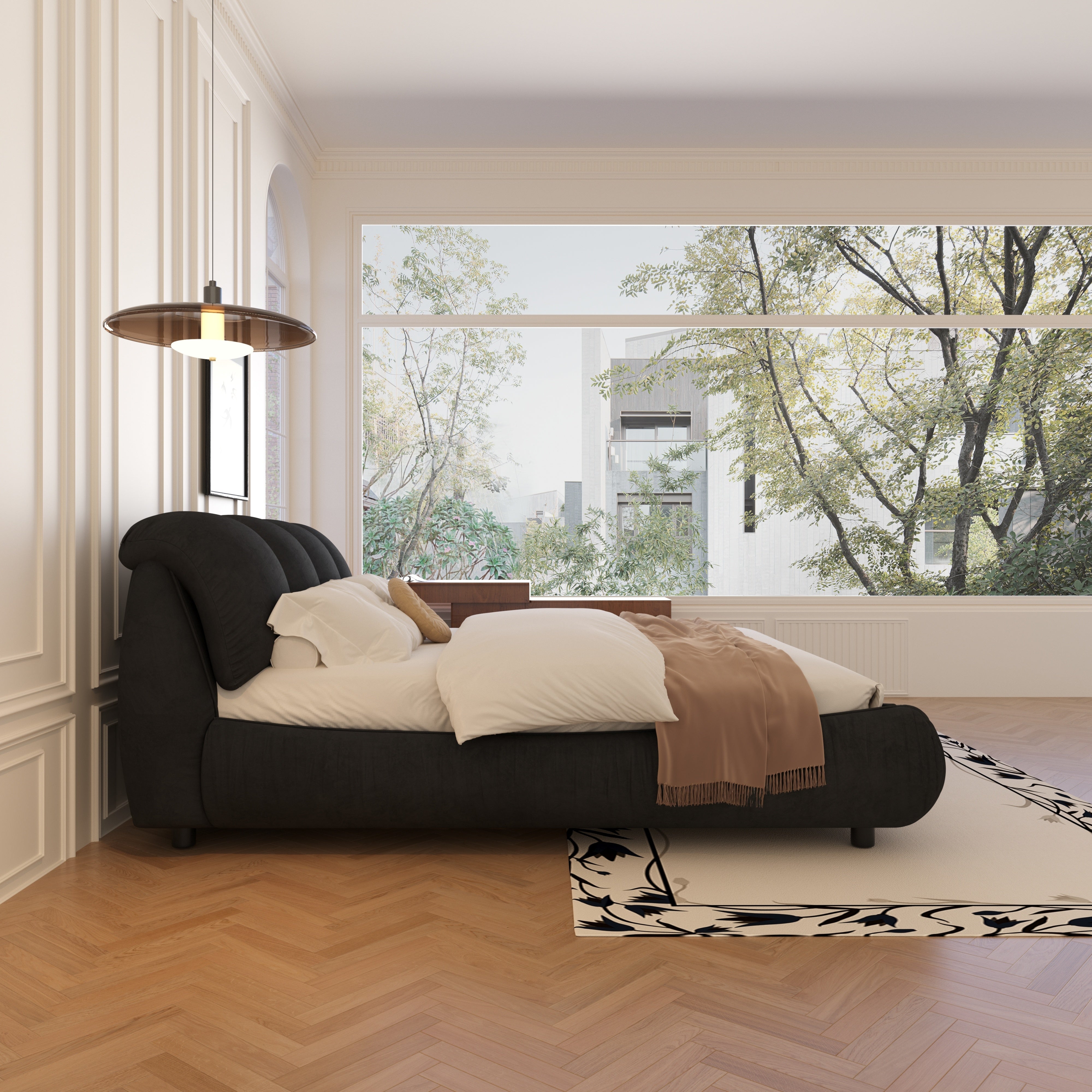 Trosa Luxury King Upholstered Platform Bed with Oversized Cushion Headboard