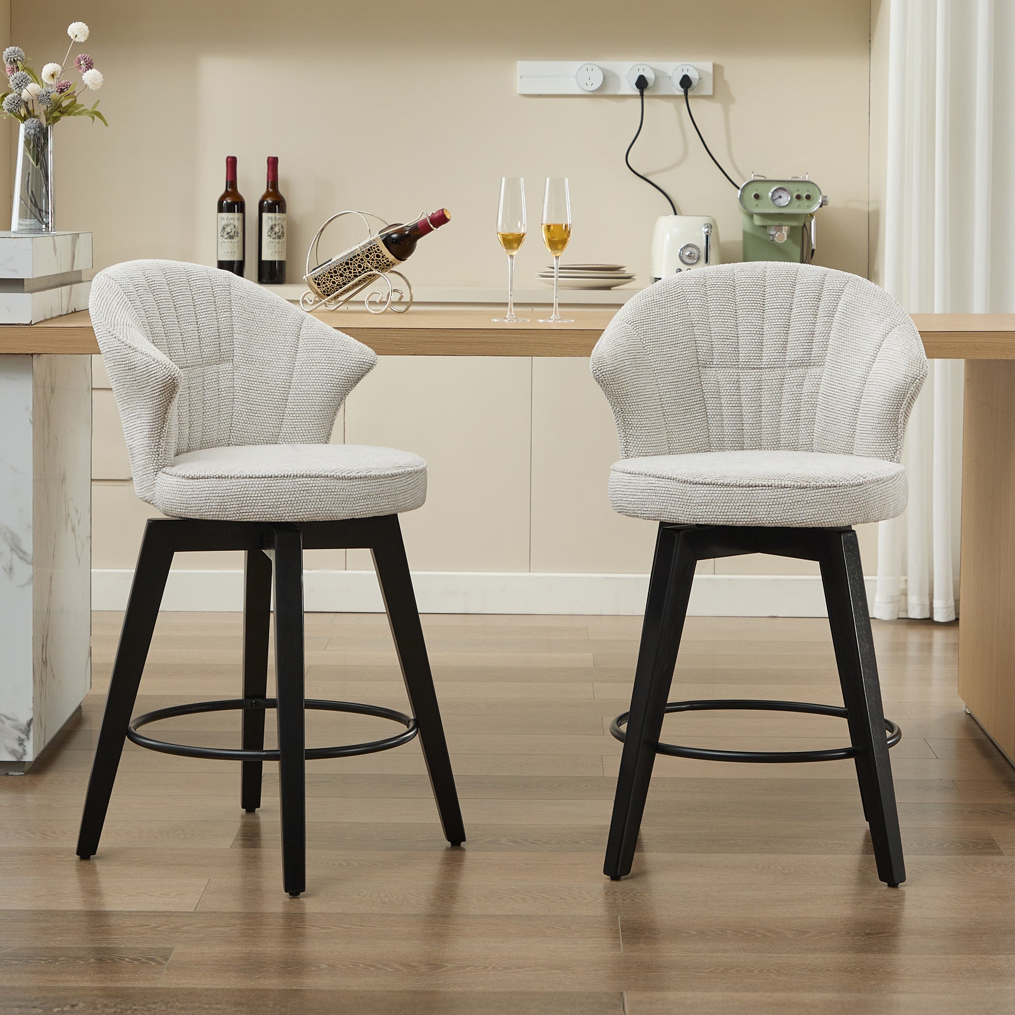 Jumilla 25" Chenille Upholstered Swivel Counter Height Bar Stool Set of 2