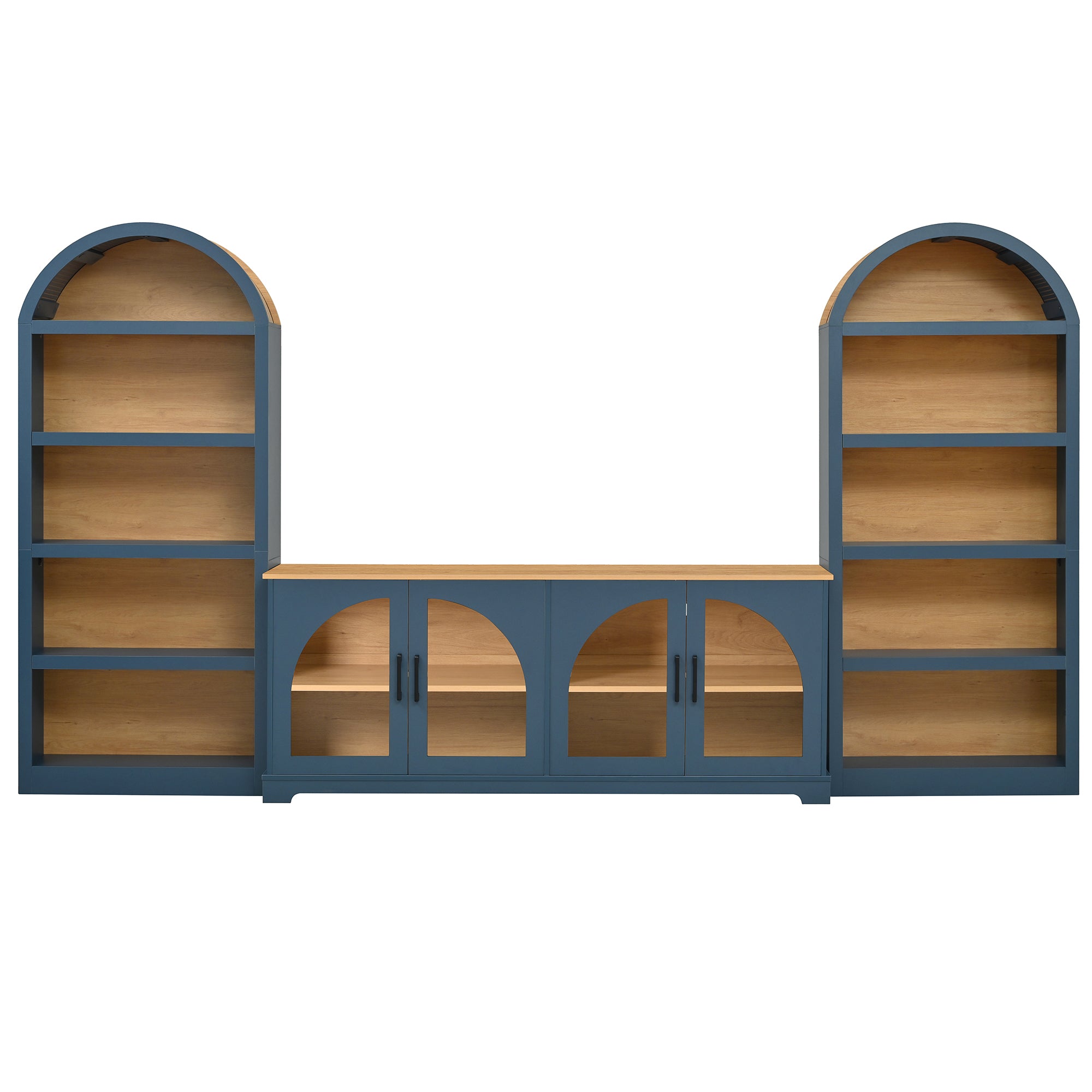 Spoleto 127" 3-Piece TV Stand Set with 2 Arched Bookcases